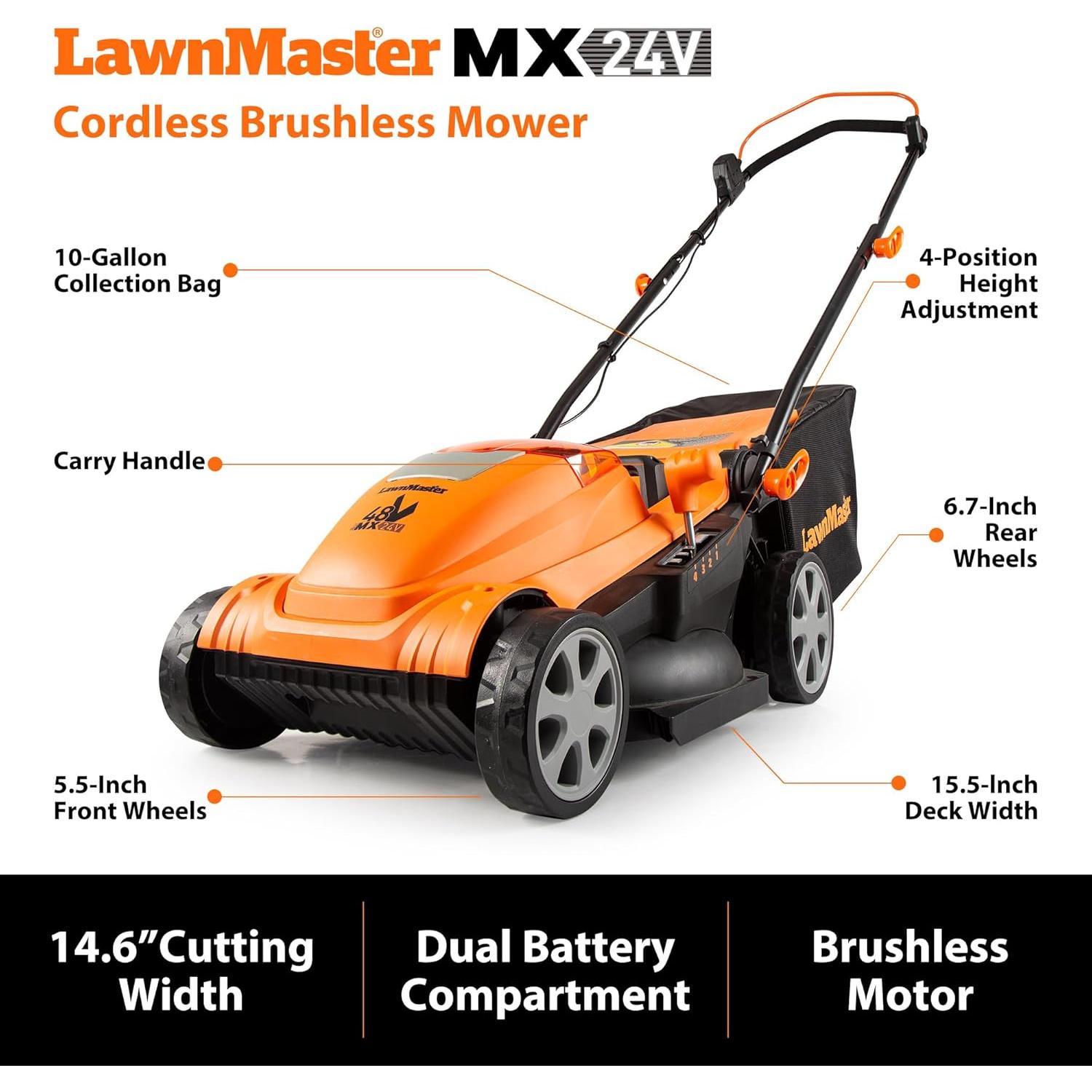 Cortadora de Césped Sin Cable LawnMaster 48V 15" con Batería