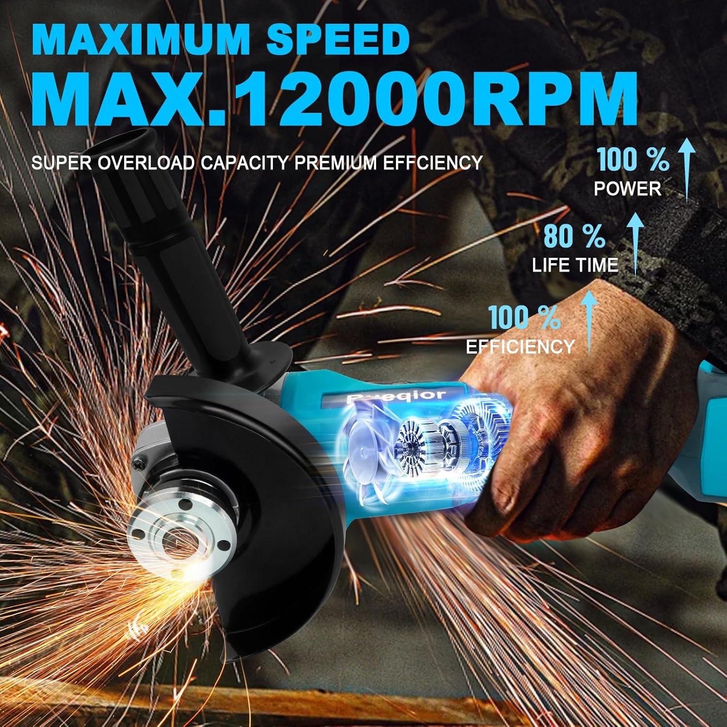 Amoladora Angular Inalámbrica Rueqior 18V 12000 RPM Sin Batería