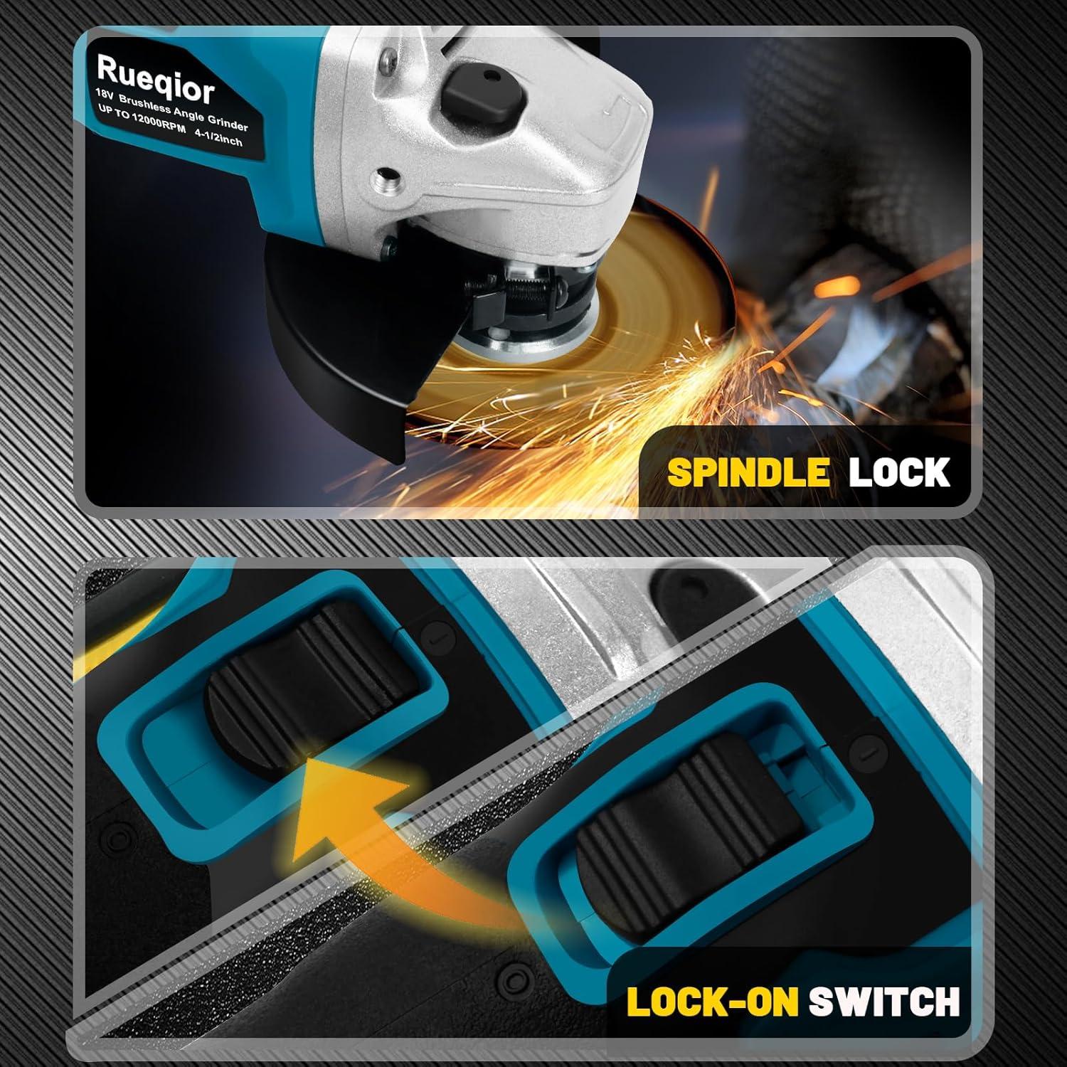 Amoladora Angular Inalámbrica Rueqior 18V 12000 RPM Sin Batería