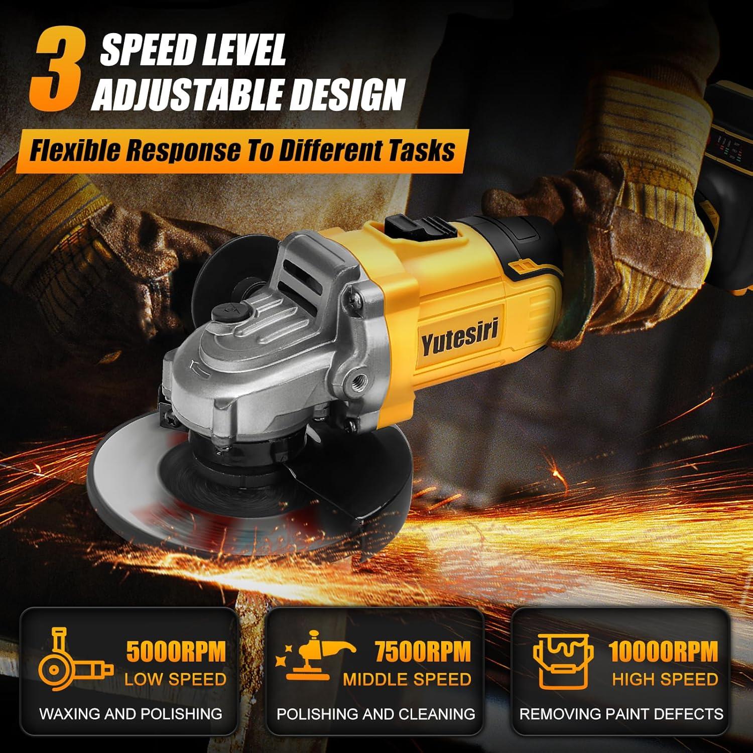 Amoladora Angular Inalámbrica Yutesiri 20V 11000RPM 3 Cuchillas