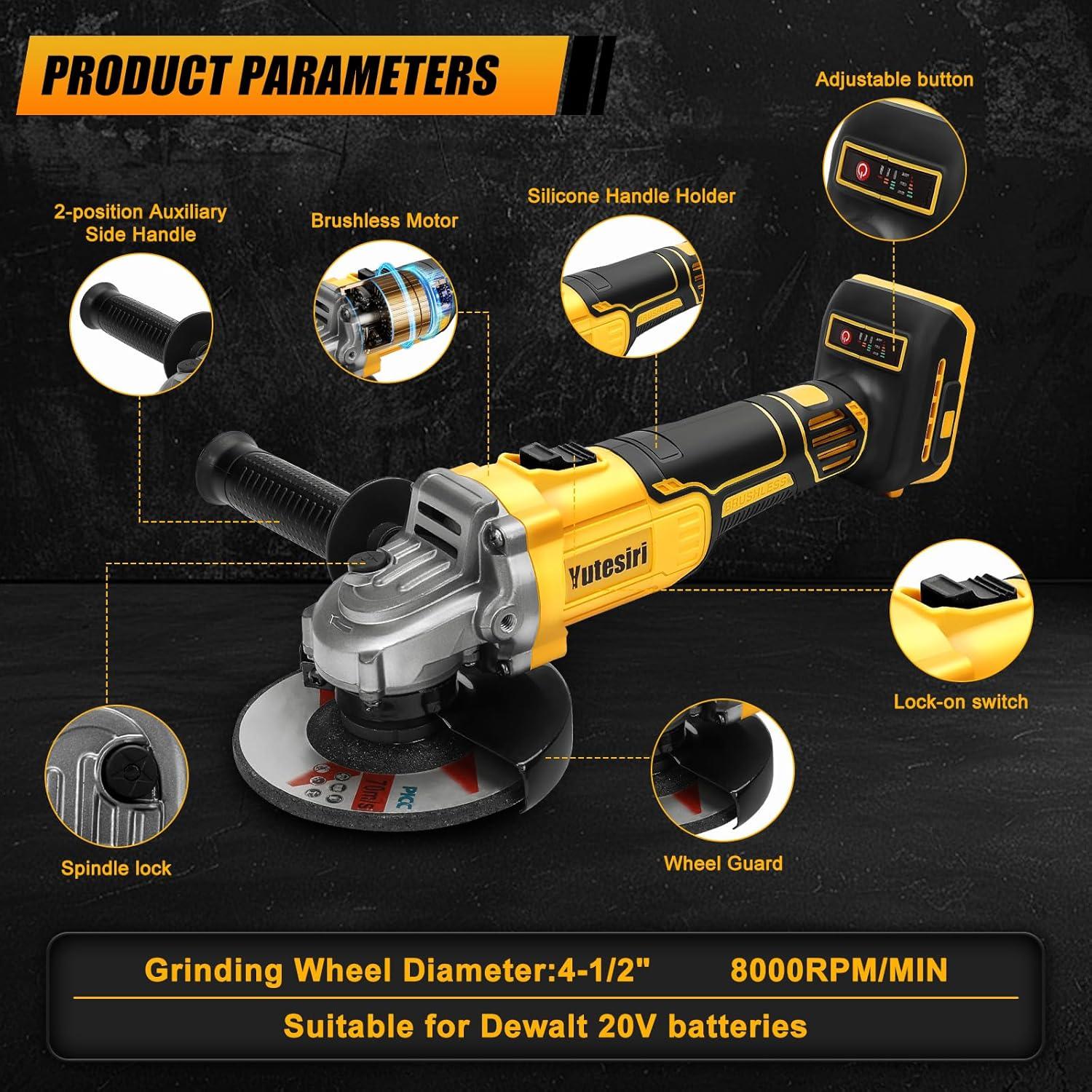 Amoladora Angular Inalámbrica Yutesiri 20V 11000RPM 3 Cuchillas