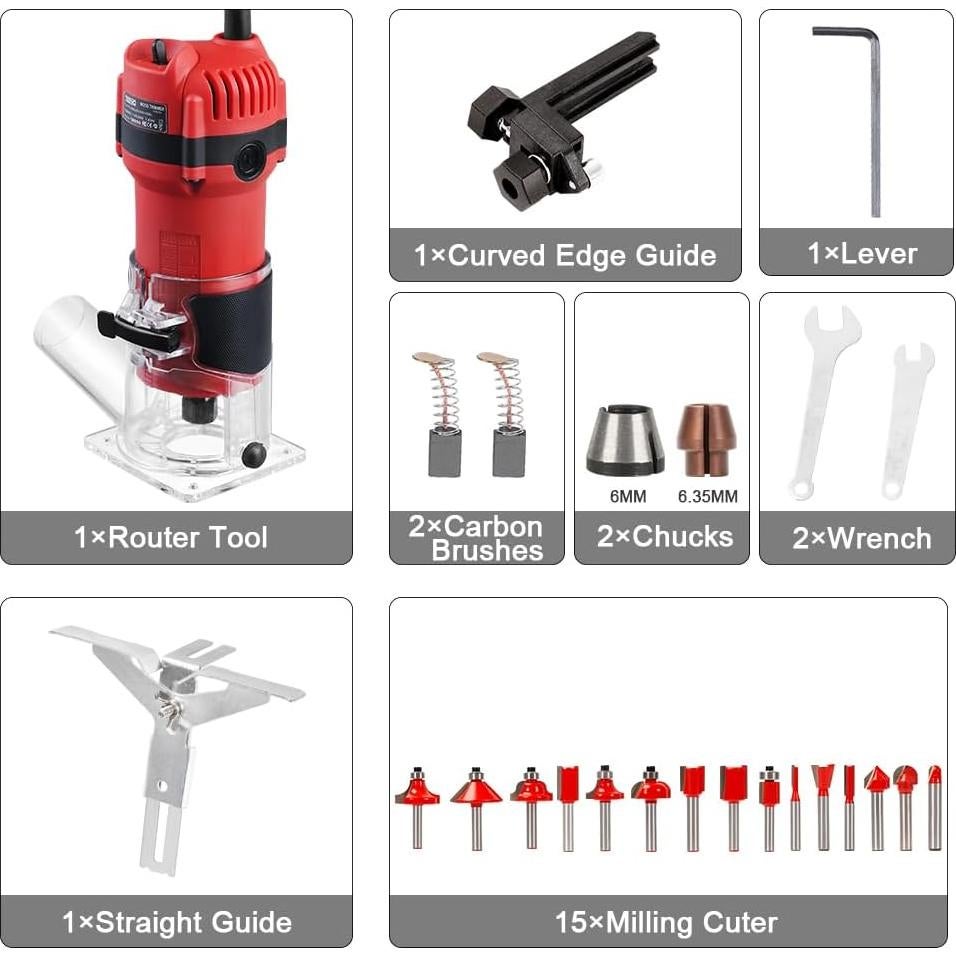 Router de Madera TEENO 800W 31000 RPM con 15 Brocas