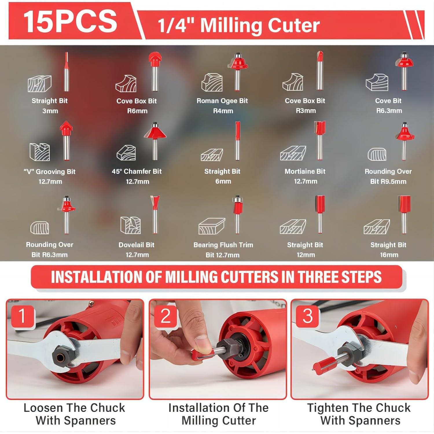 Router de Madera TEENO 800W 31000 RPM con 15 Brocas