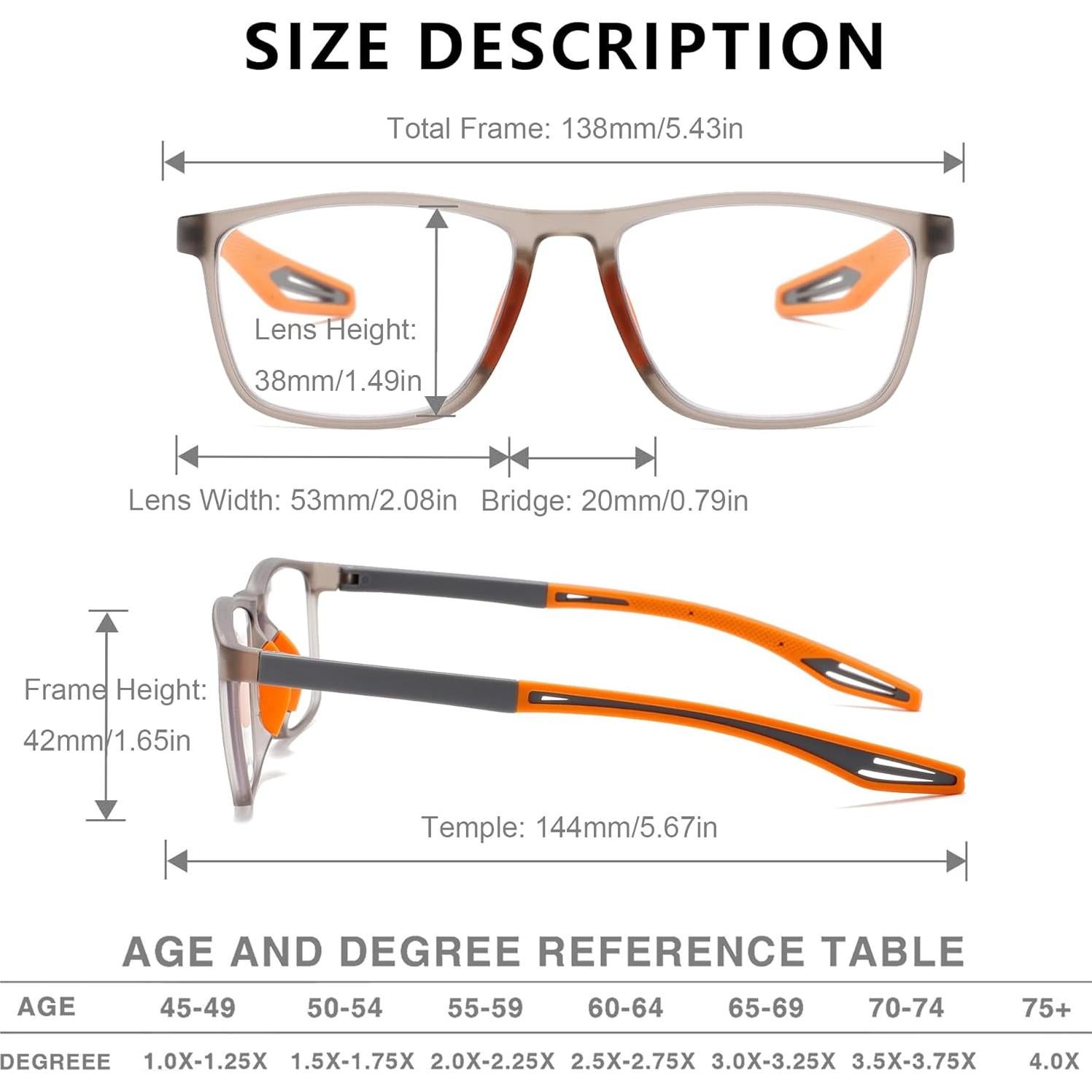 Gafas de lectura deportivas TR90 con filtro luz azul 1.0x