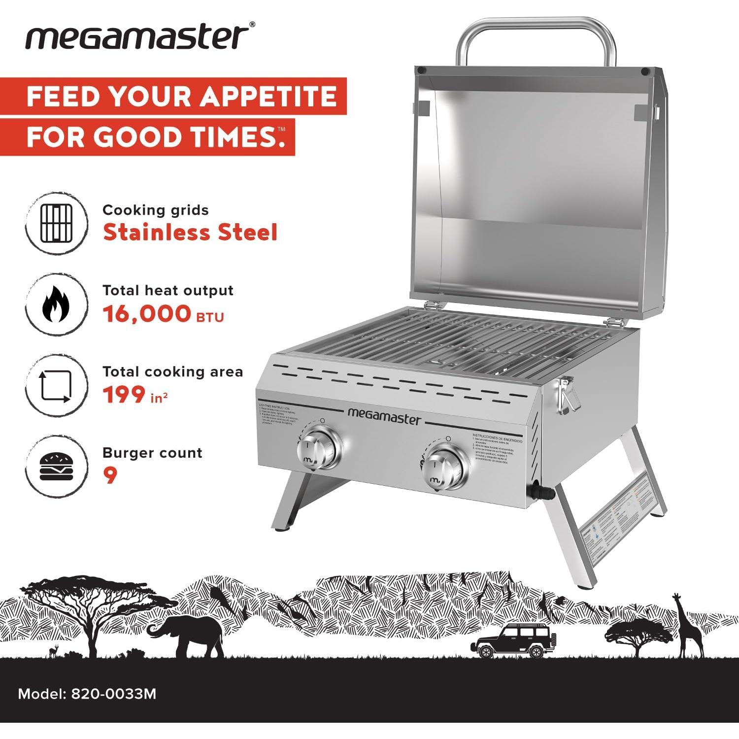 Parrilla Megamaster 2 Quemadores Portátil Acero Inoxidable