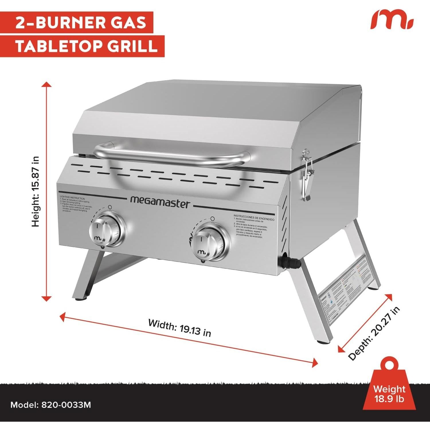 Parrilla Megamaster 2 Quemadores Portátil Acero Inoxidable