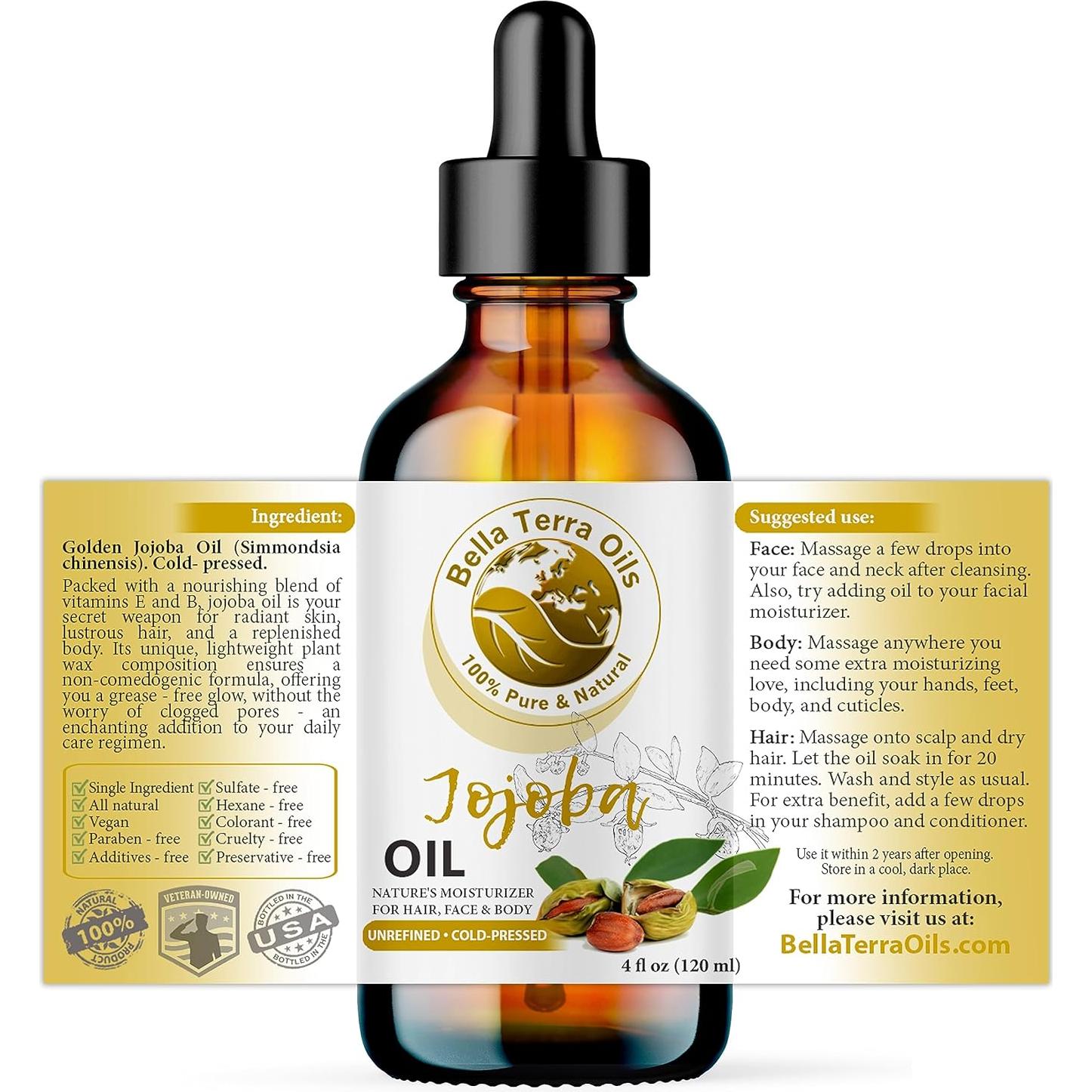 Aceite de Jojoba Orgánico Bella Terra 118ml - Prensado en Frío