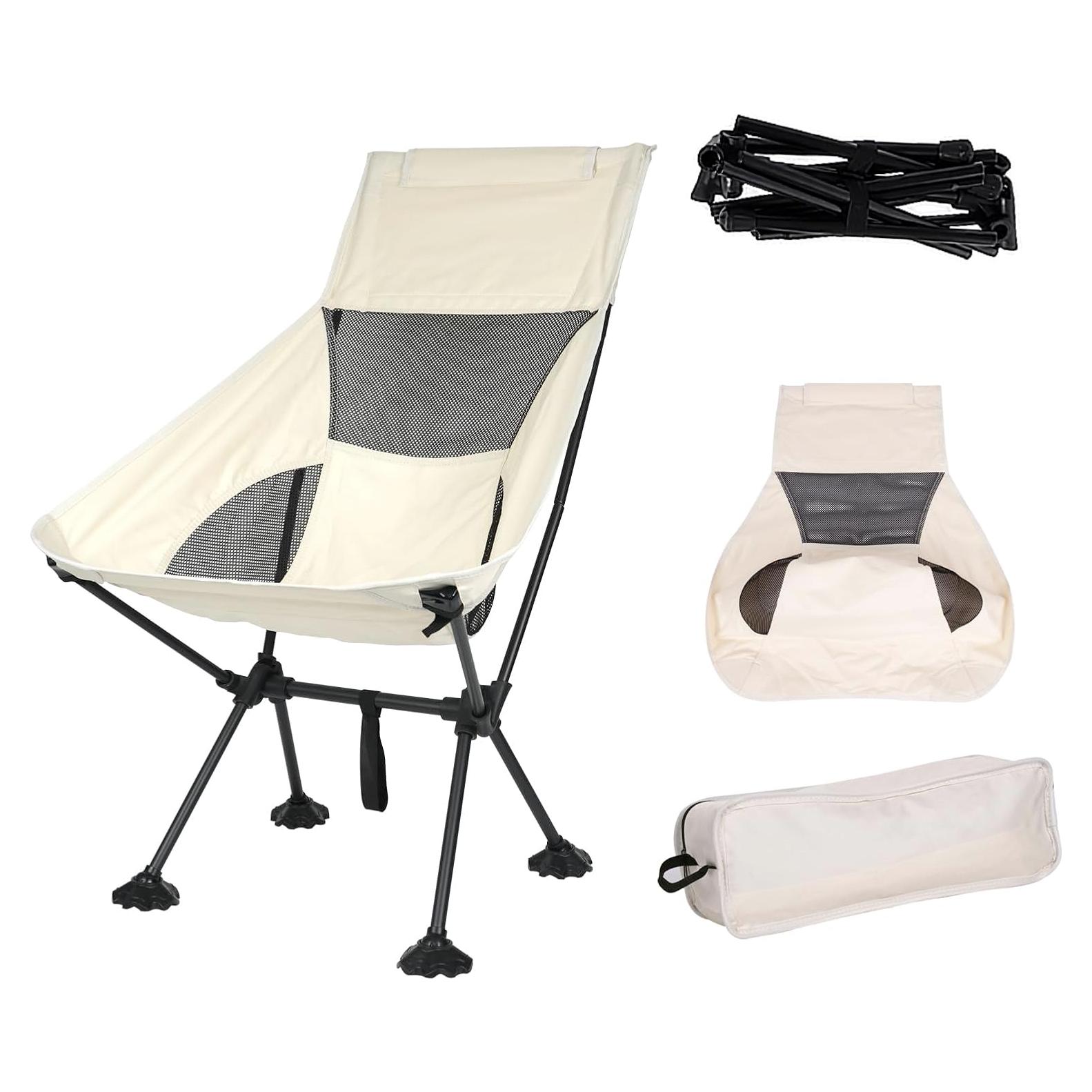 Silla de Camping IEJ Plegable Alta 136 kg Blanca Compacta