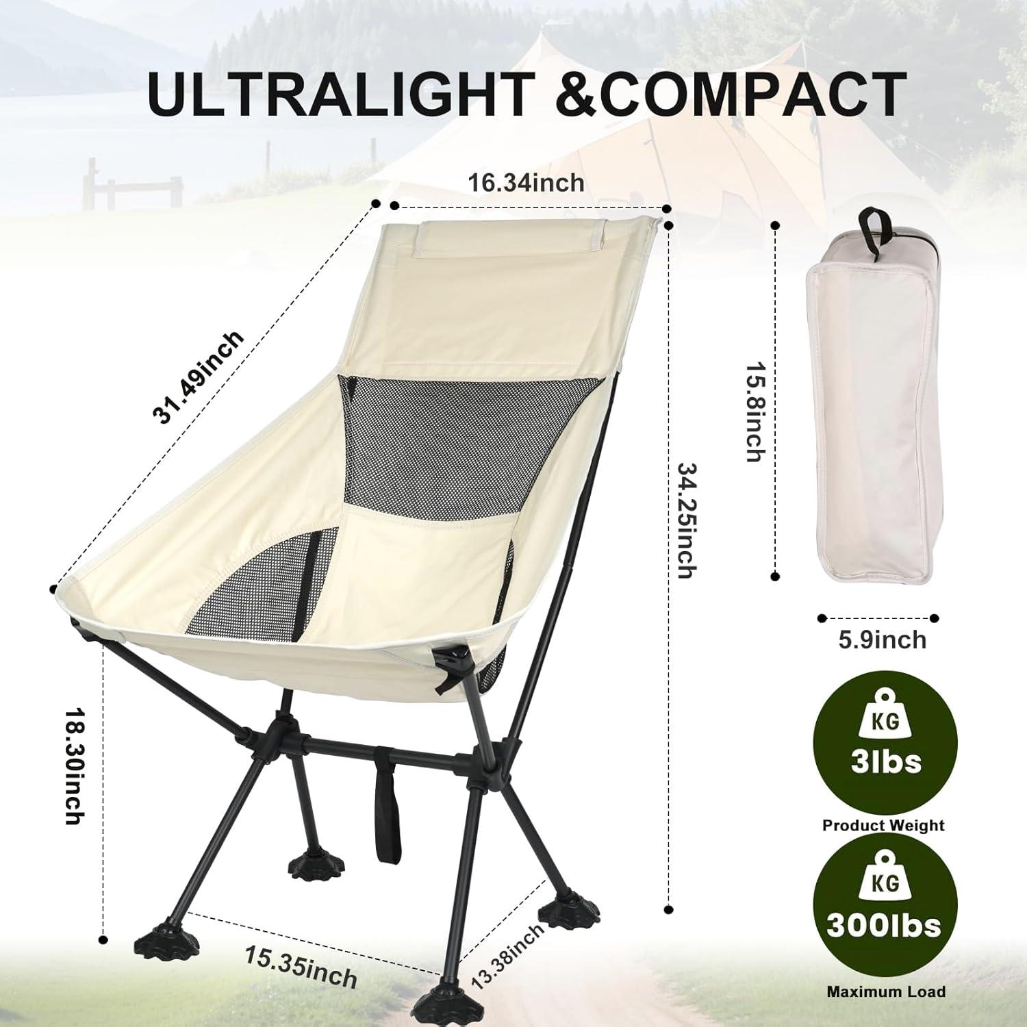 Silla de Camping IEJ Plegable Alta 136 kg Blanca Compacta