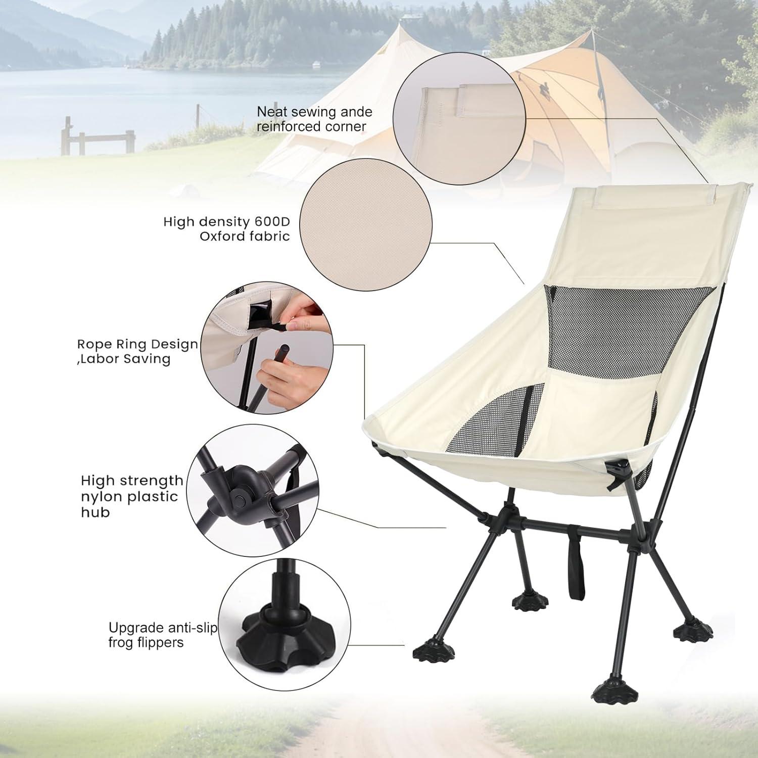 Silla de Camping IEJ Plegable Alta 136 kg Blanca Compacta