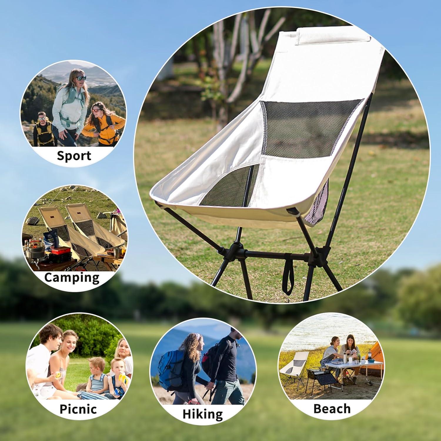 Silla de Camping IEJ Plegable Alta 136 kg Blanca Compacta