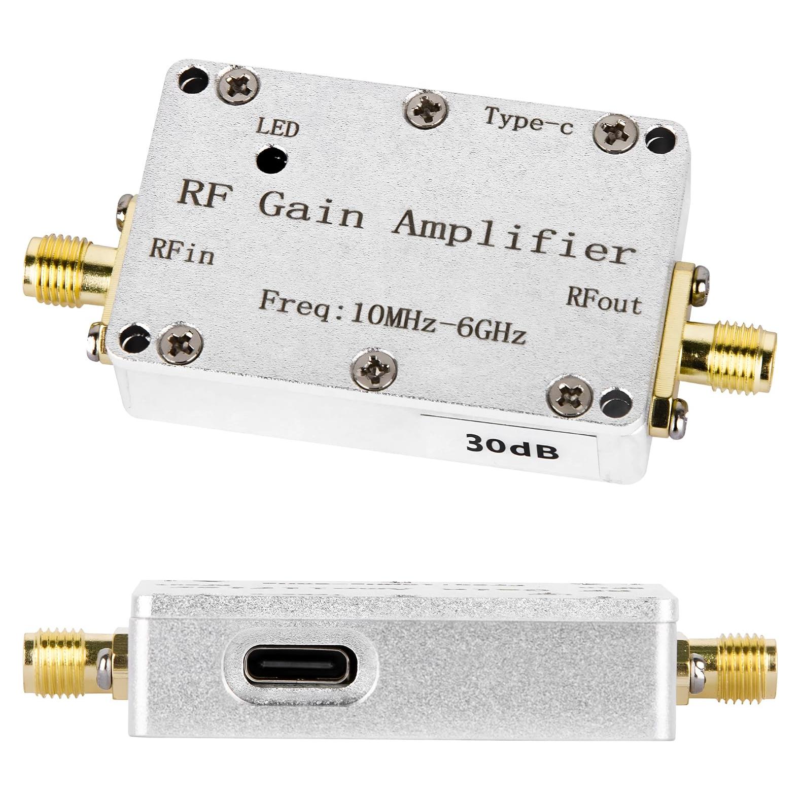 RF Gain Amplifier 10M‑6GHZ 30DB High Flatness Low Noise LNA Ham Radio Amplifier for FM Radio, Signal Amplification DC 5V Powered