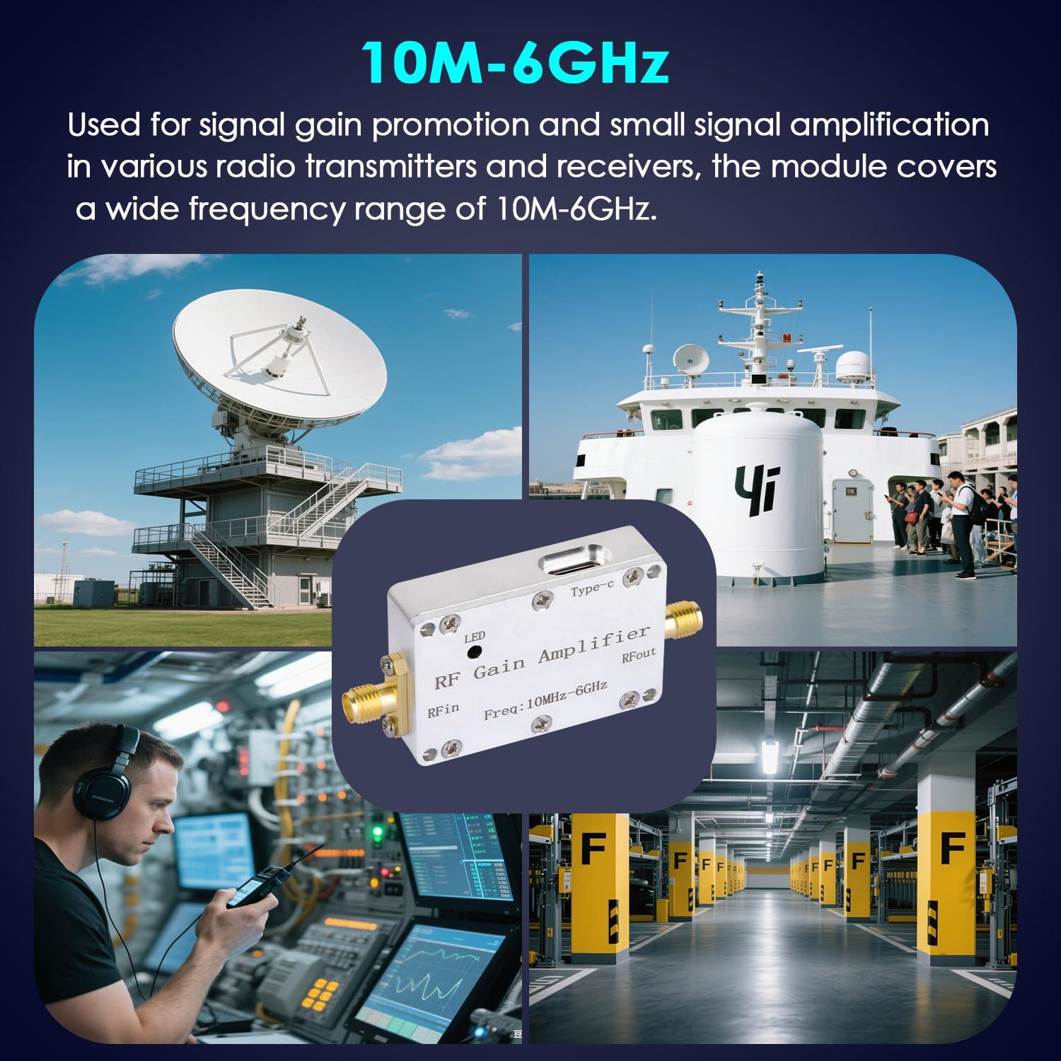 RF Gain Amplifier 10M‑6GHZ 30DB High Flatness Low Noise LNA Ham Radio Amplifier for FM Radio, Signal Amplification DC 5V Powered