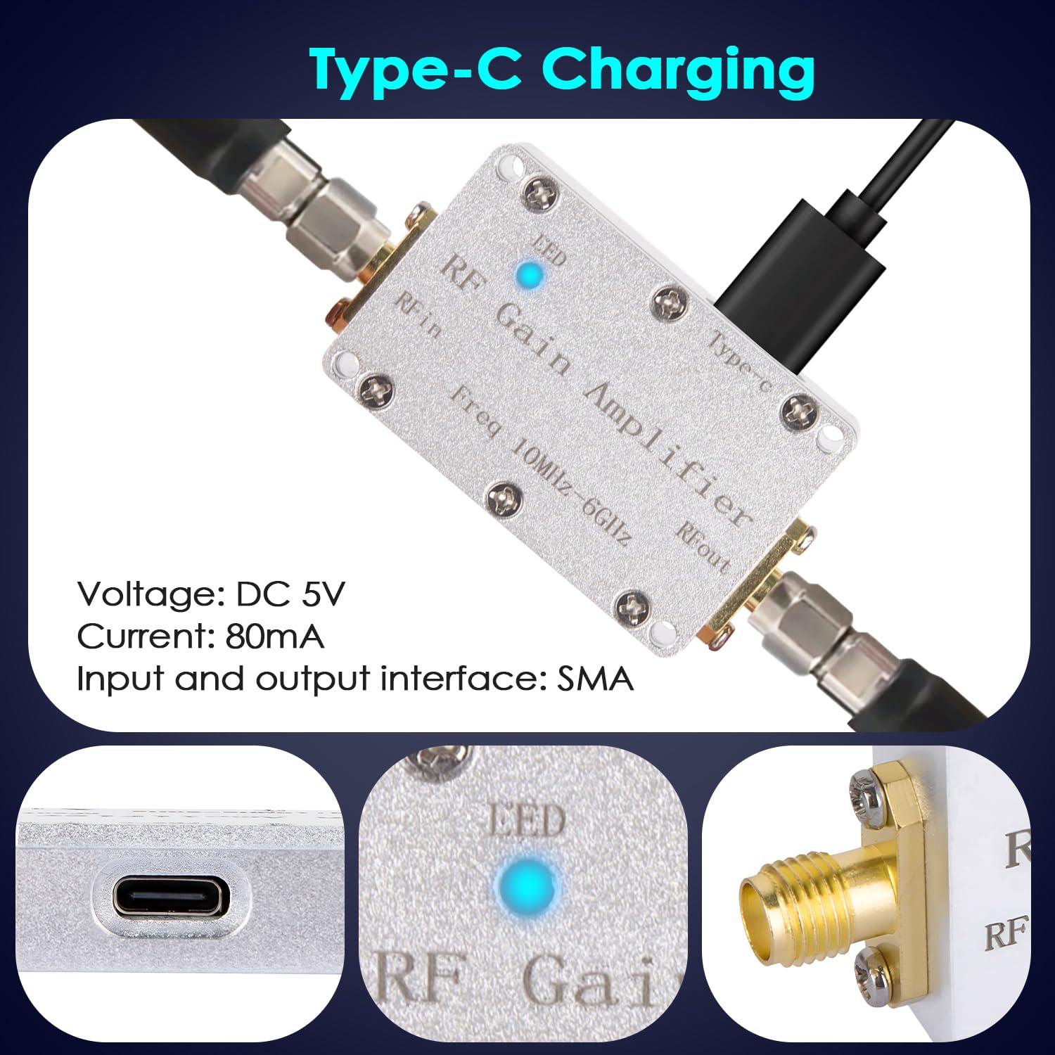 RF Gain Amplifier 10M‑6GHZ 30DB High Flatness Low Noise LNA Ham Radio Amplifier for FM Radio, Signal Amplification DC 5V Powered