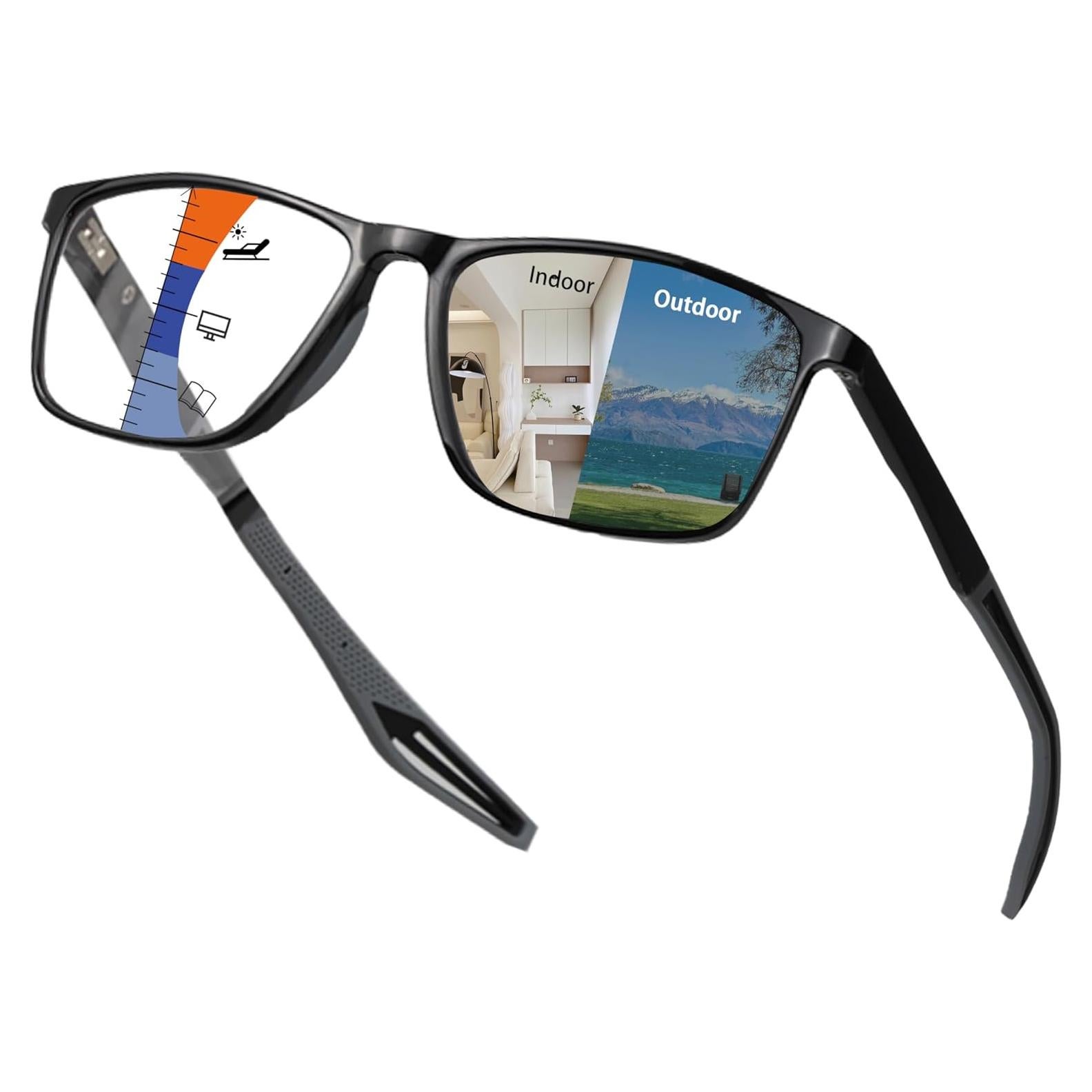 Gafas de lectura progresivas fotoquímicas TR90 2.0x negras