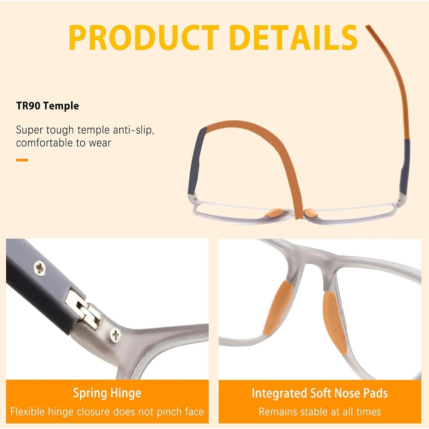 Gafas de lectura progresivas fotoquímicas TR90 3.0x Naranja