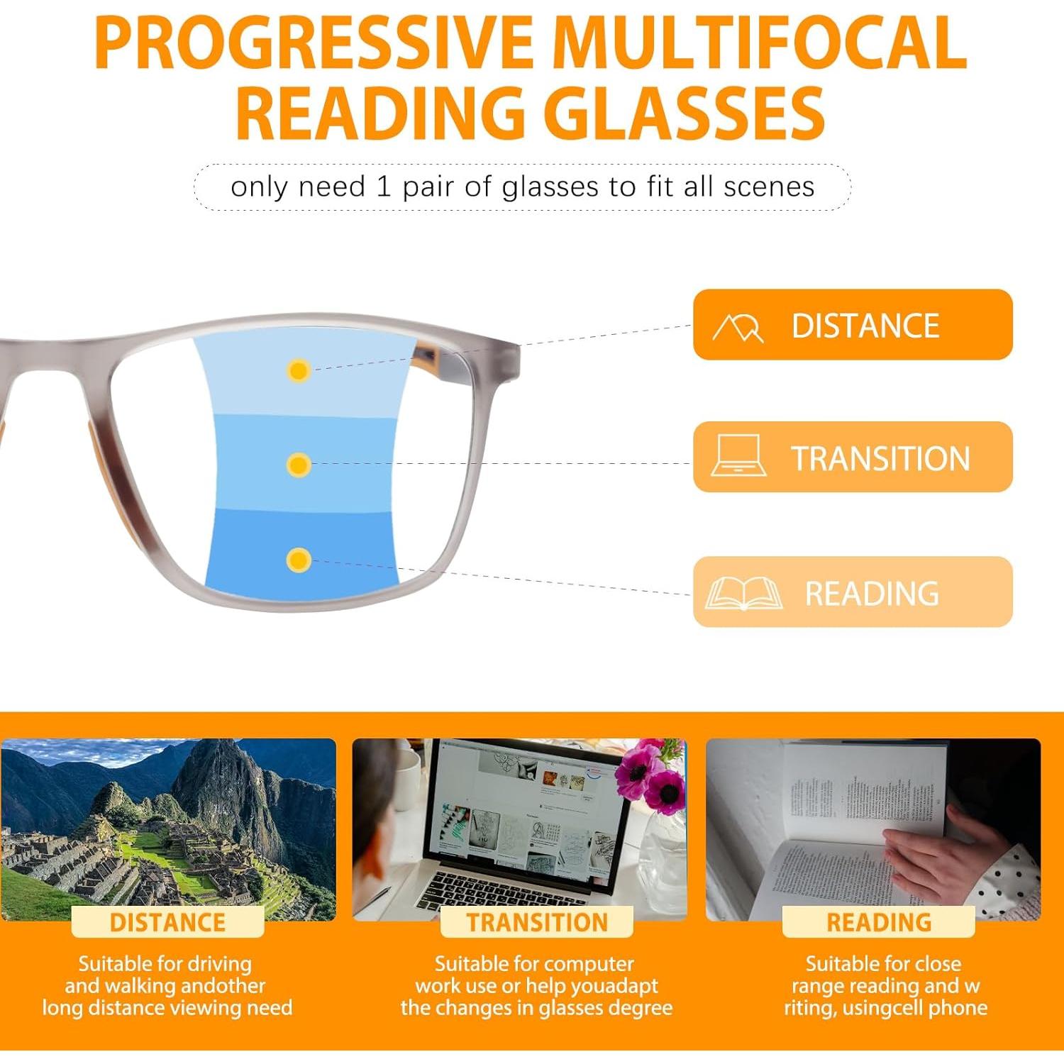 Gafas de lectura progresivas fotoquímicas TR90 1.5x Naranja