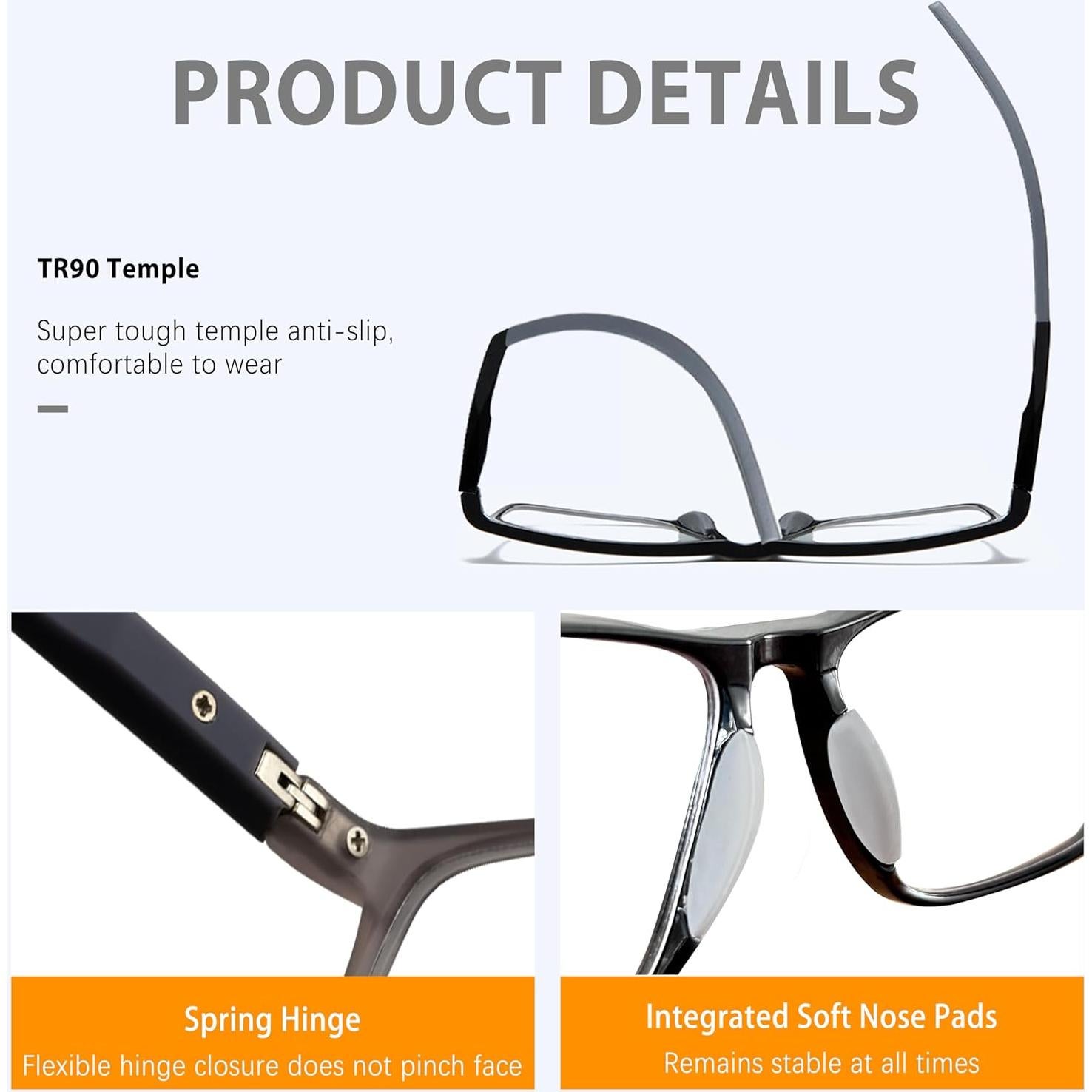 Gafas de lectura multifocal progresivas TR90 UV400 negras