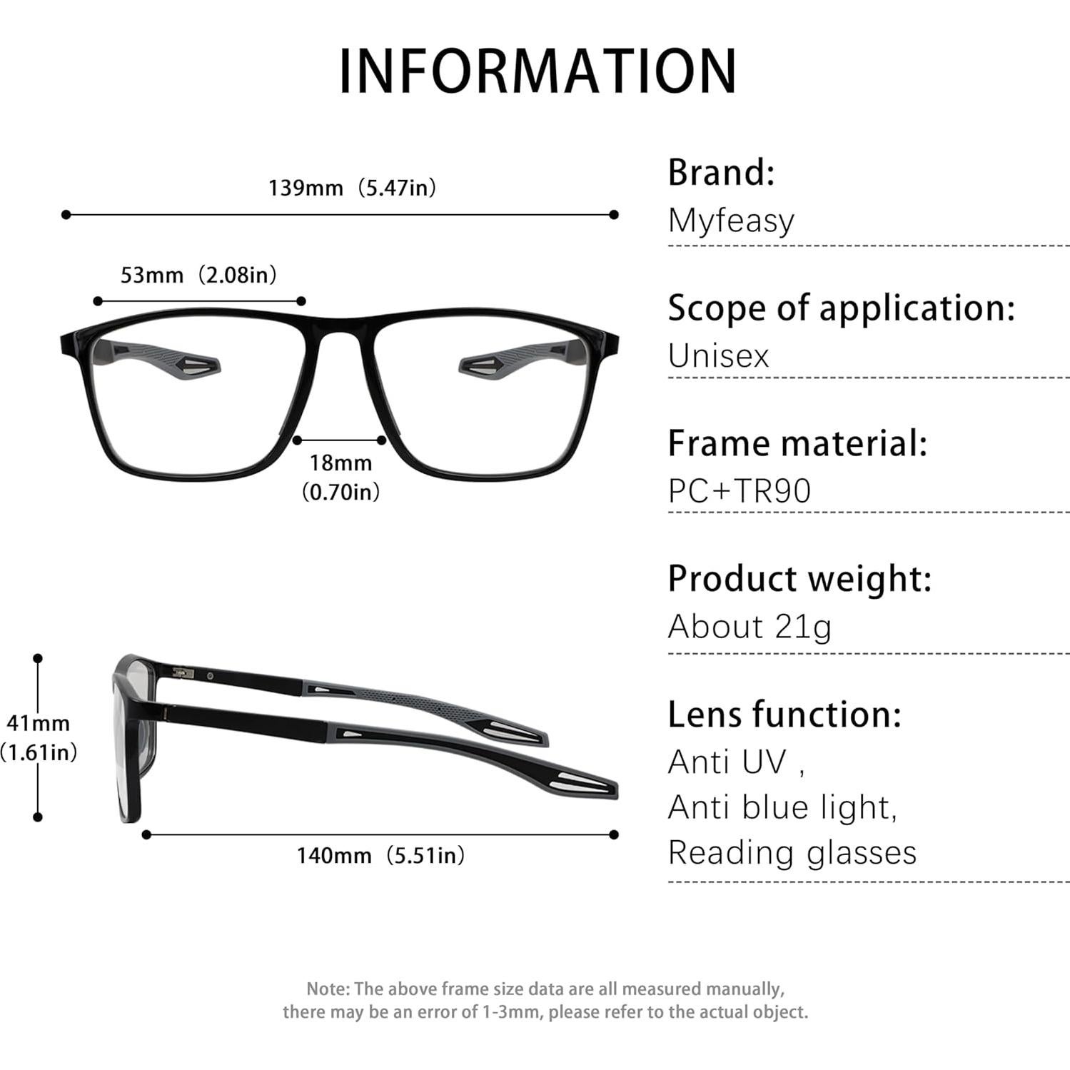 Gafas de lectura multifocal progresivas TR90 UV400 negras