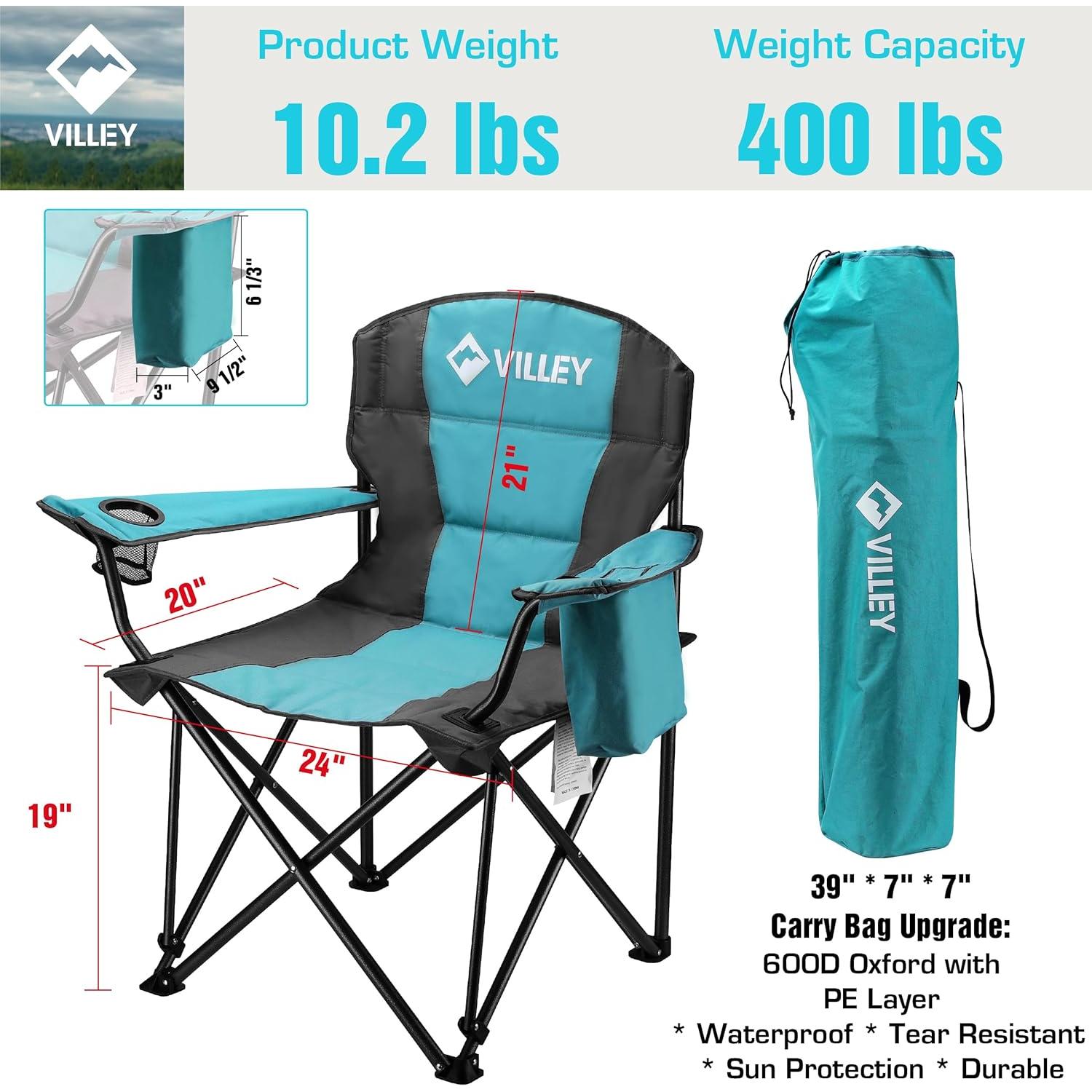Silla de Camping VILLEY Plegable Sobredimensionada Azul