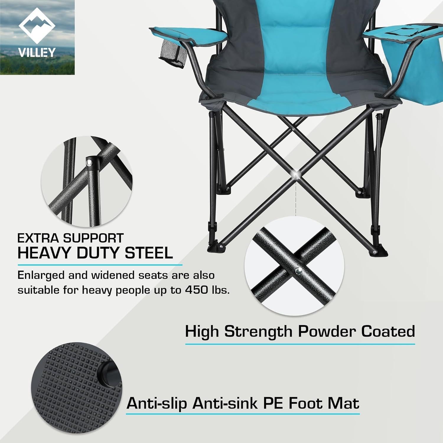 Silla de Camping VILLEY Plegable Sobredimensionada Azul