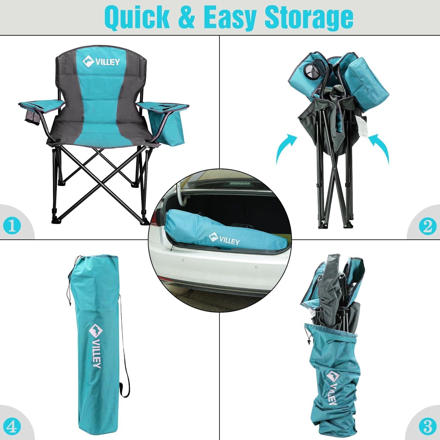 Silla de Camping VILLEY Plegable Sobredimensionada Azul