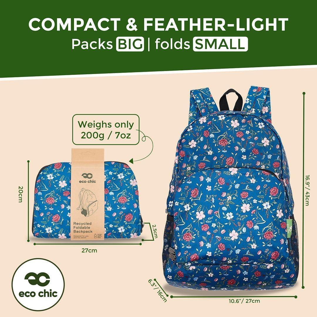 Mochila Plegable ECO CHIC Impermeable 18L Navy Floral