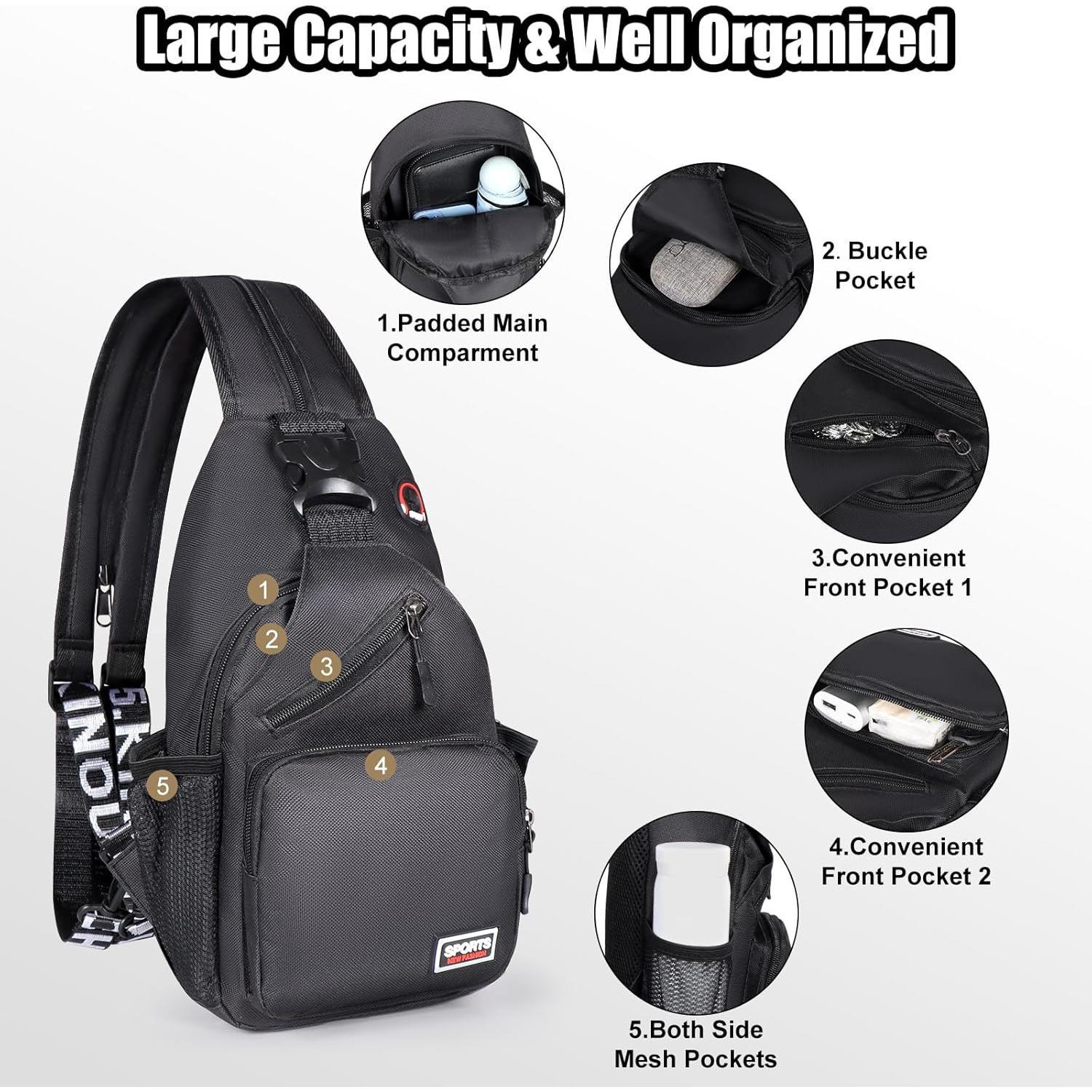 Mochila Cruzada VALUEQLO Negra Multifuncional para Viajes