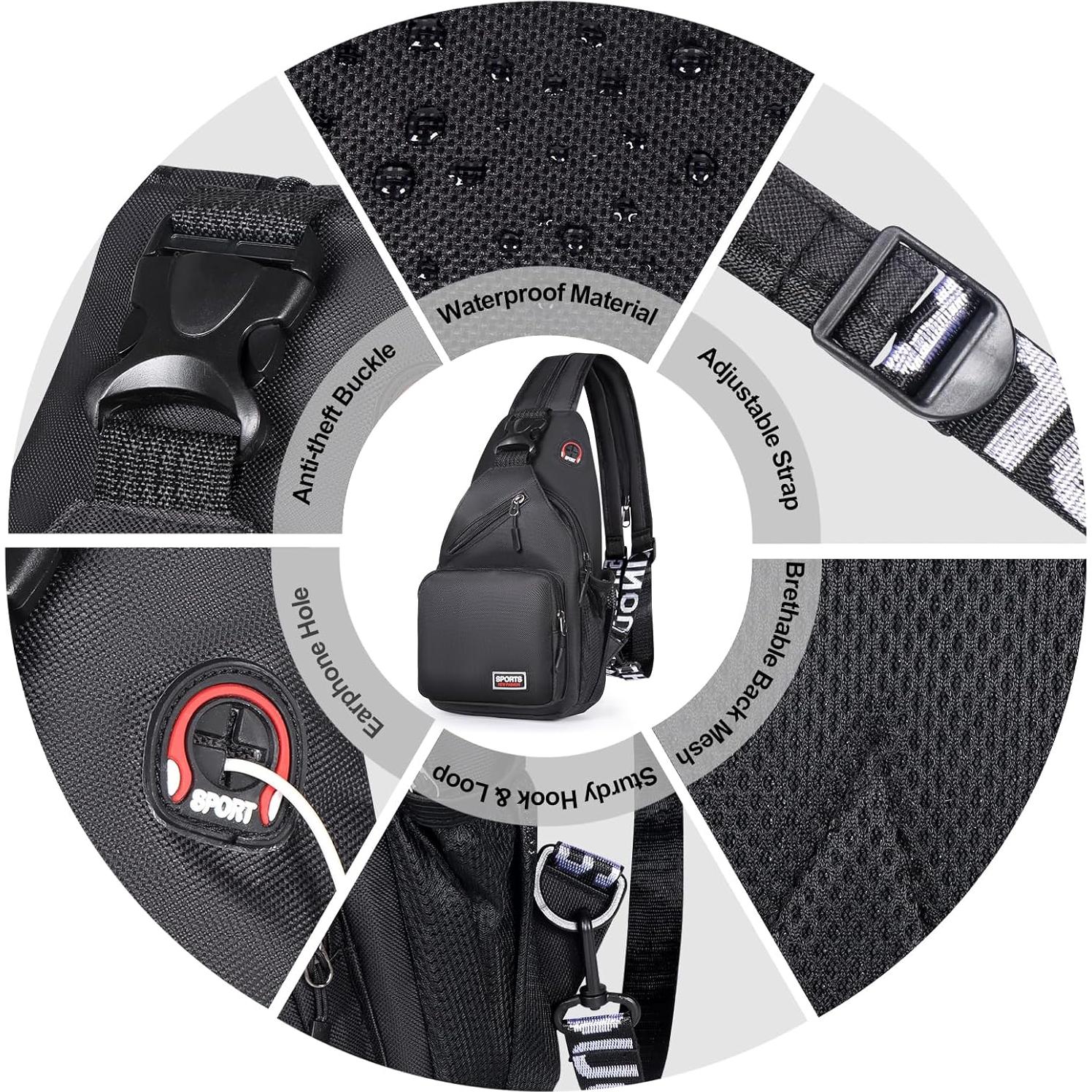 Mochila Cruzada VALUEQLO Negra Multifuncional para Viajes