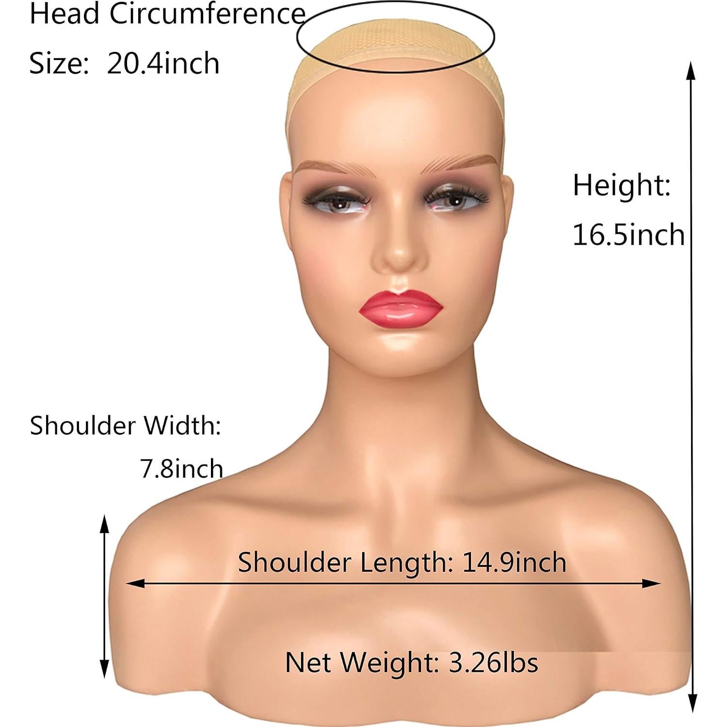 Cabeza de maniquí femenino Voloria con hombros y maquillaje