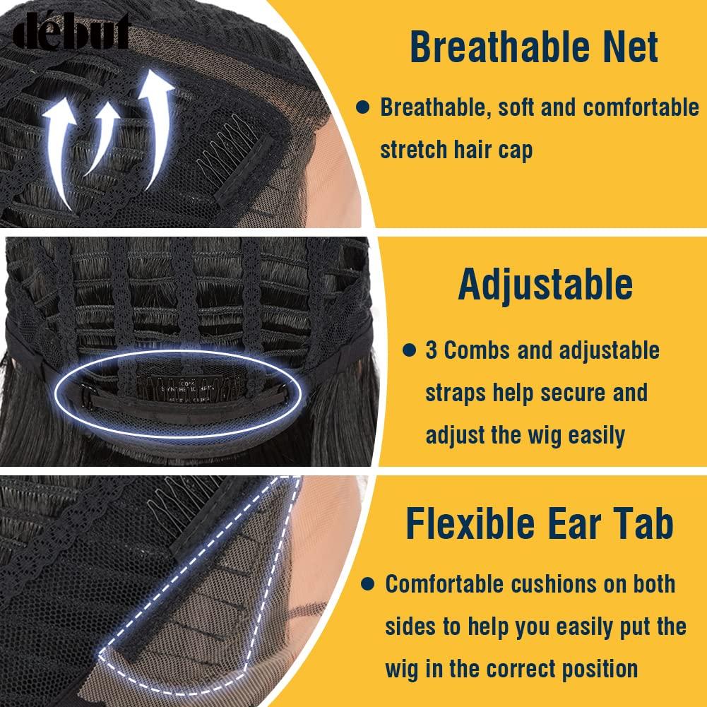 Peluca Bob DÉBUT 24 cm Encaje Frontal Sintético Color 1B