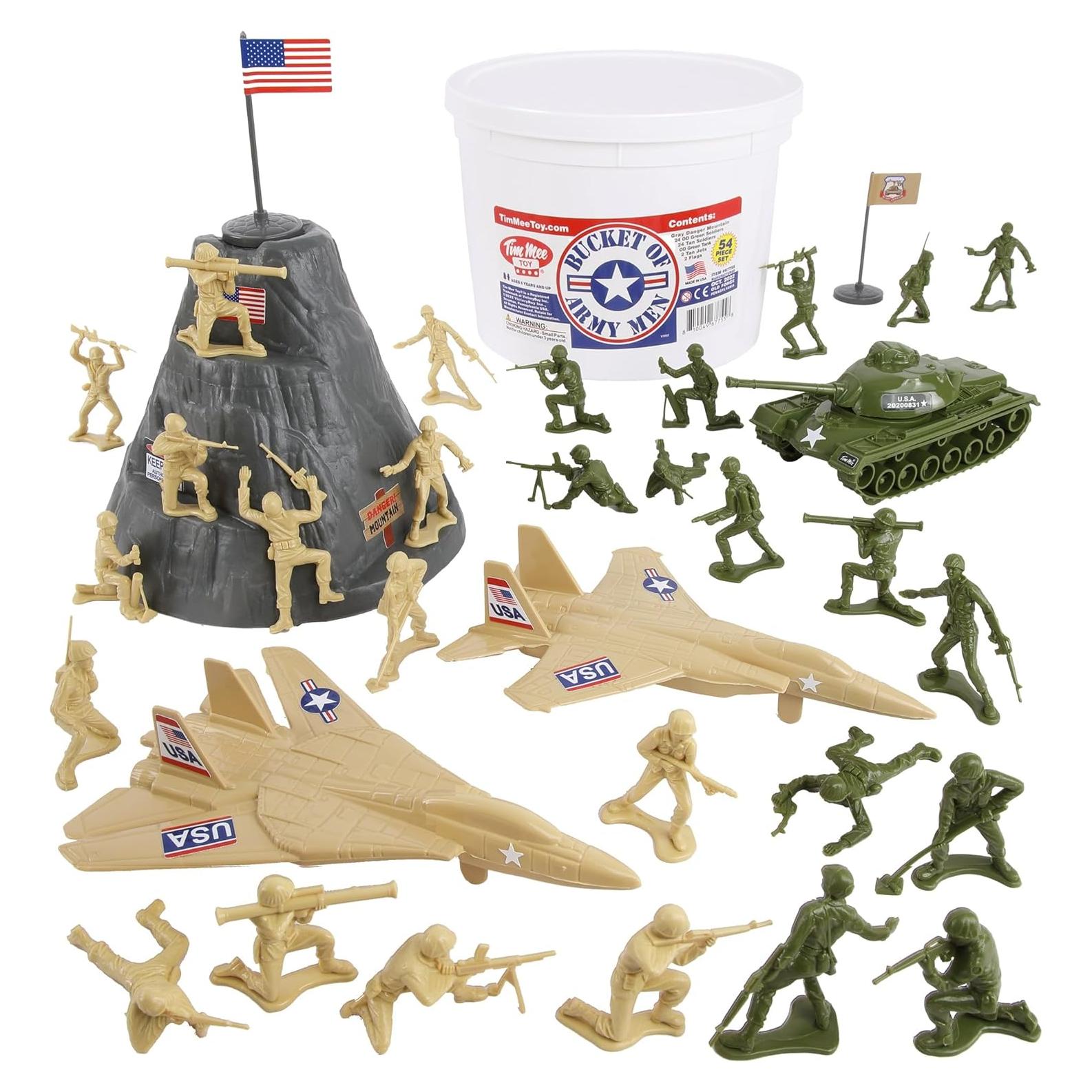 Cubo de Soldados TimMee Verde OD y Tan 54 piezas