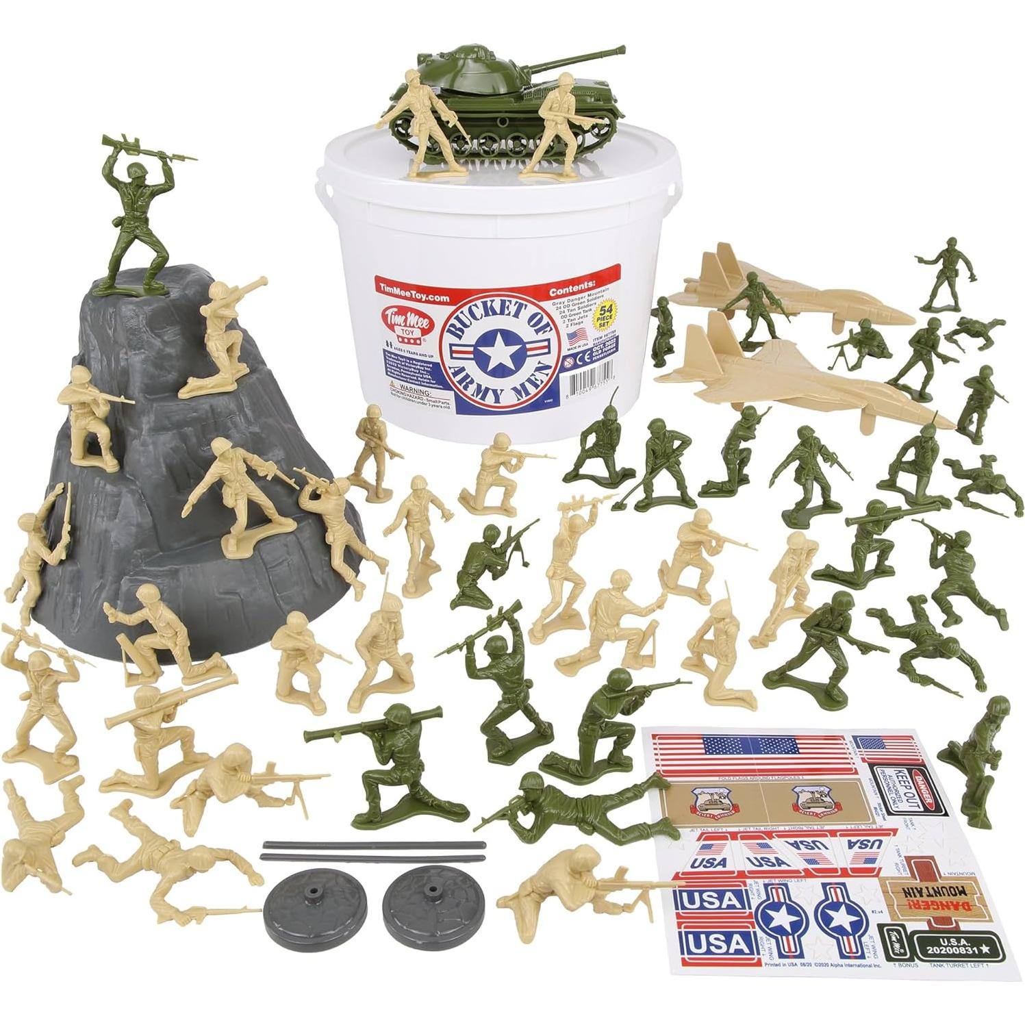 Cubo de Soldados TimMee Verde OD y Tan 54 piezas