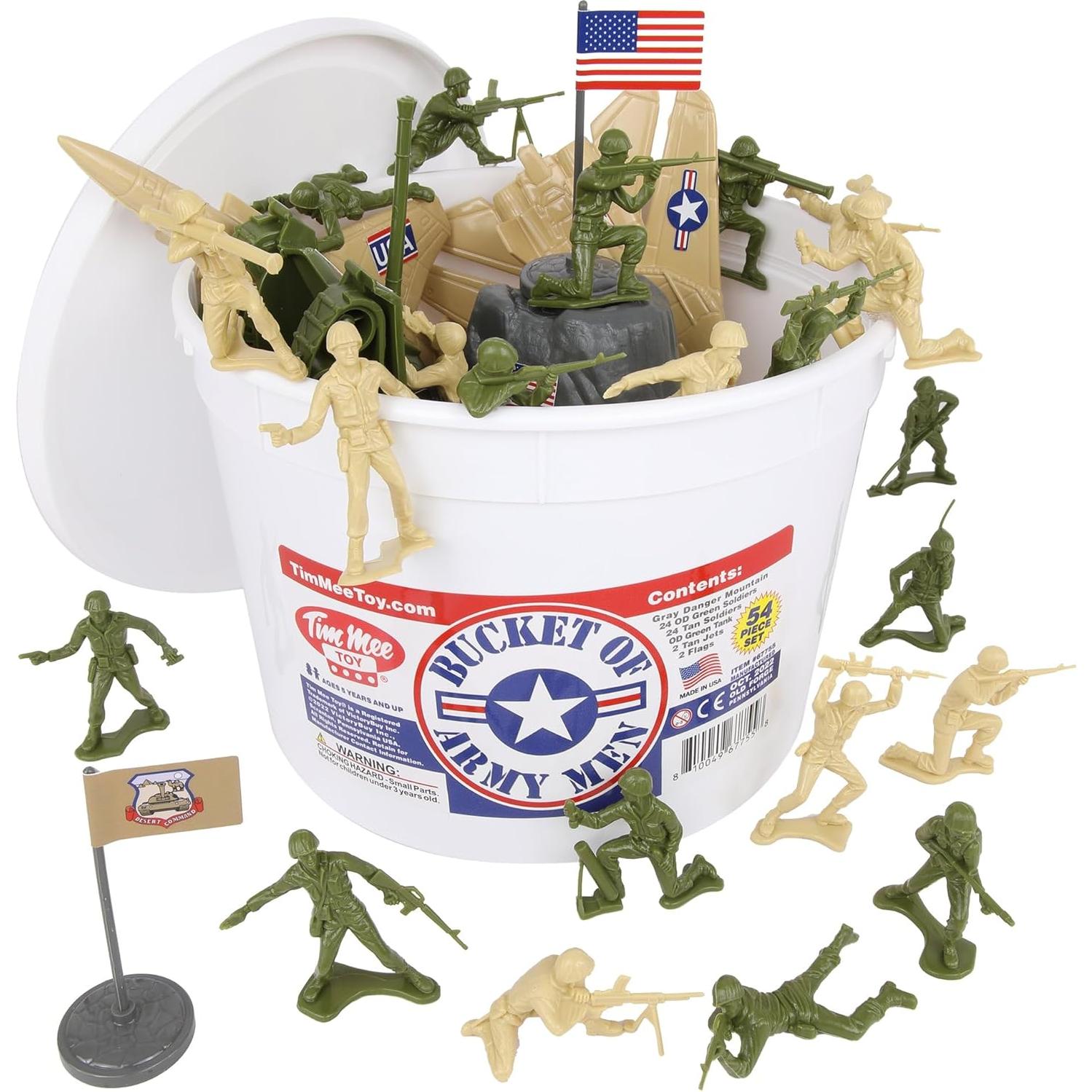 Cubo de Soldados TimMee Verde OD y Tan 54 piezas