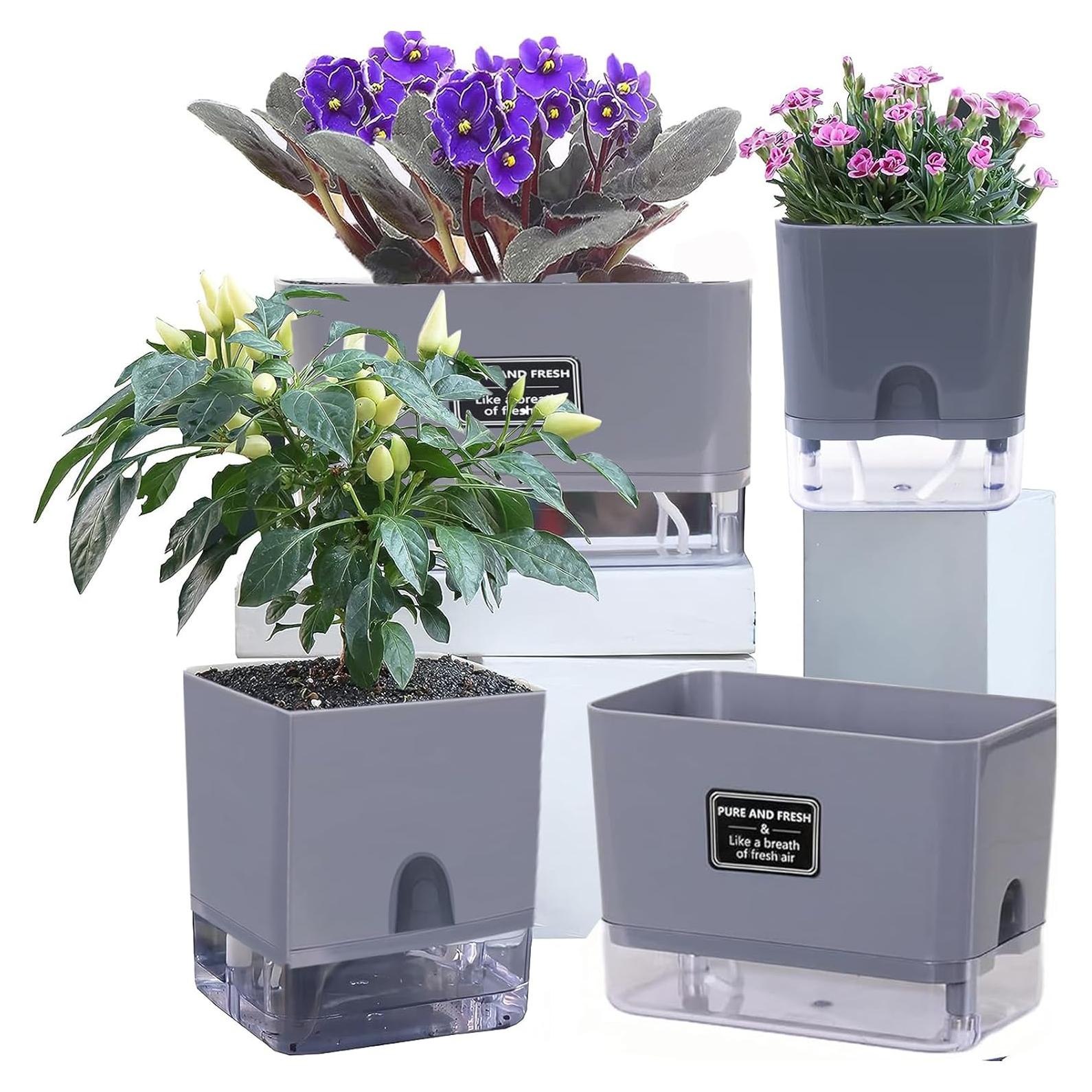 Macetas Autorriego FAMZ 4 Pack 18 cm Gris para Plantas