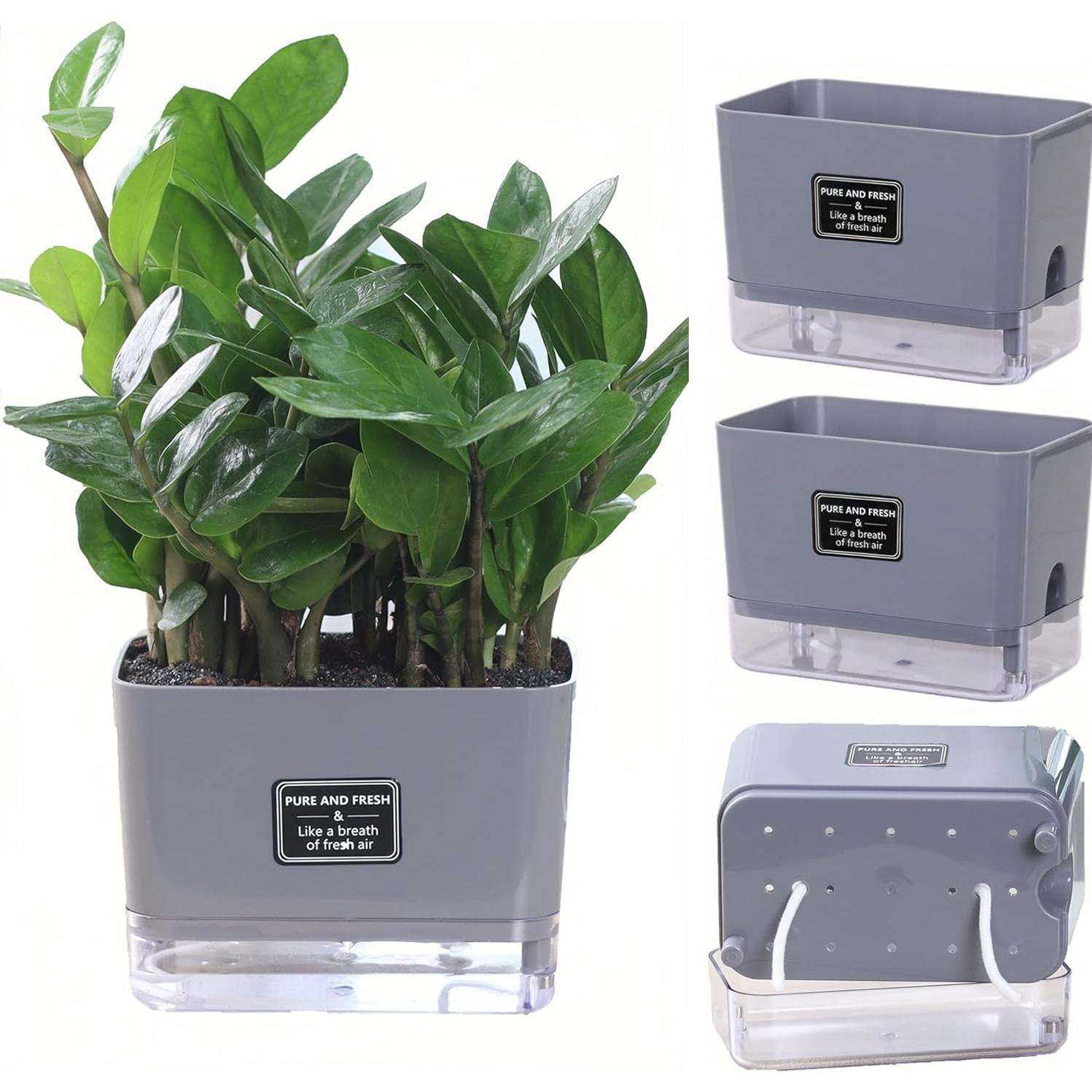 Macetas Autorriego FAMZ 4 Pack 18 cm Gris para Plantas