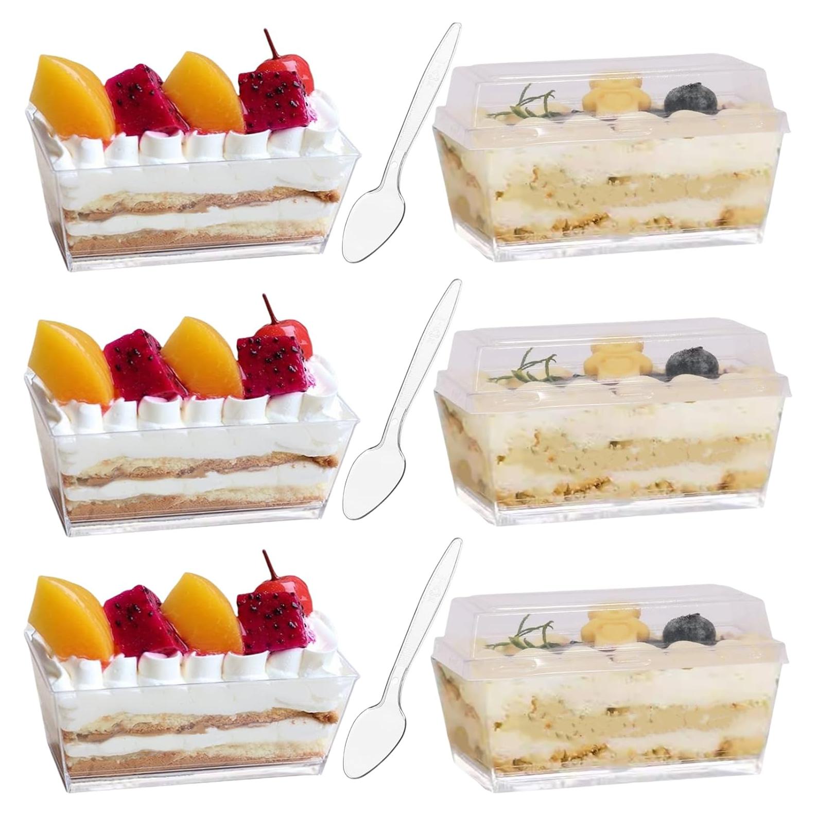 Vasos de Postre Rectangulares Wnqou 140ml 50 Pcs con Tapas y Cucharas