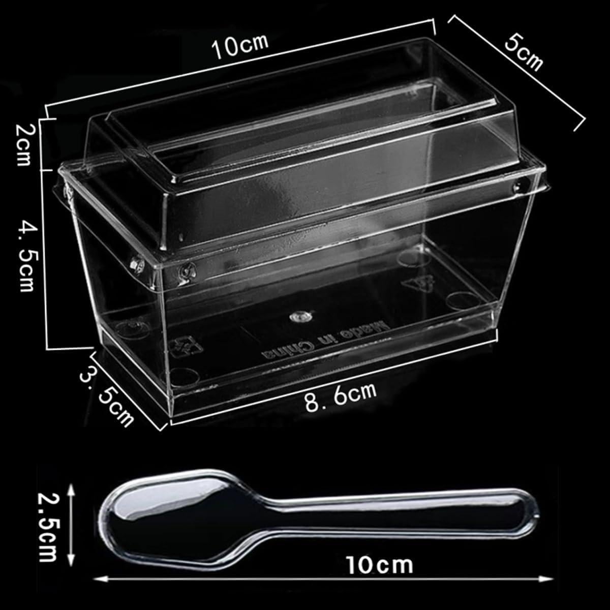 Vasos de Postre Rectangulares Wnqou 140ml 50 Pcs con Tapas y Cucharas