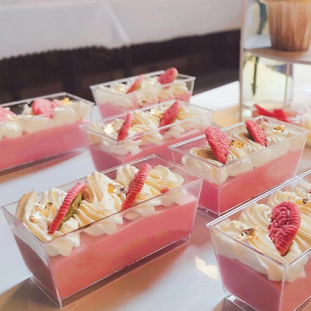 Vasos de Postre Rectangulares Wnqou 140ml 50 Pcs con Tapas y Cucharas