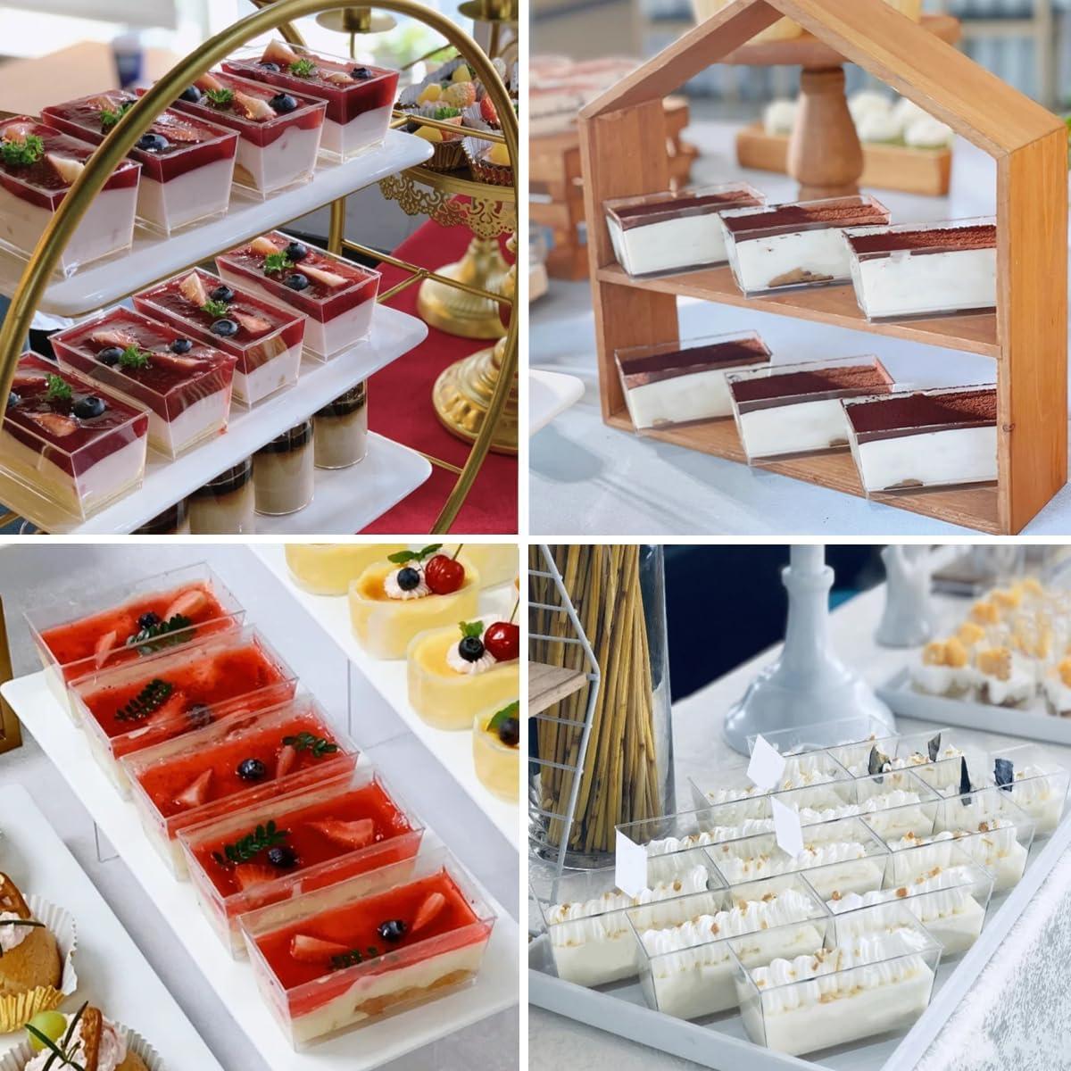 Vasos de Postre Rectangulares Wnqou 140ml 50 Pcs con Tapas y Cucharas