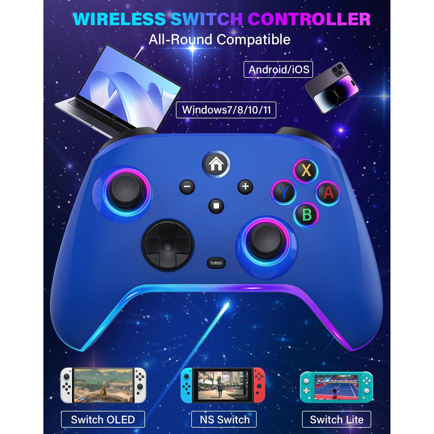 Controlador Inalámbrico Pro ZRZLMVP para Nintendo Switch Azul