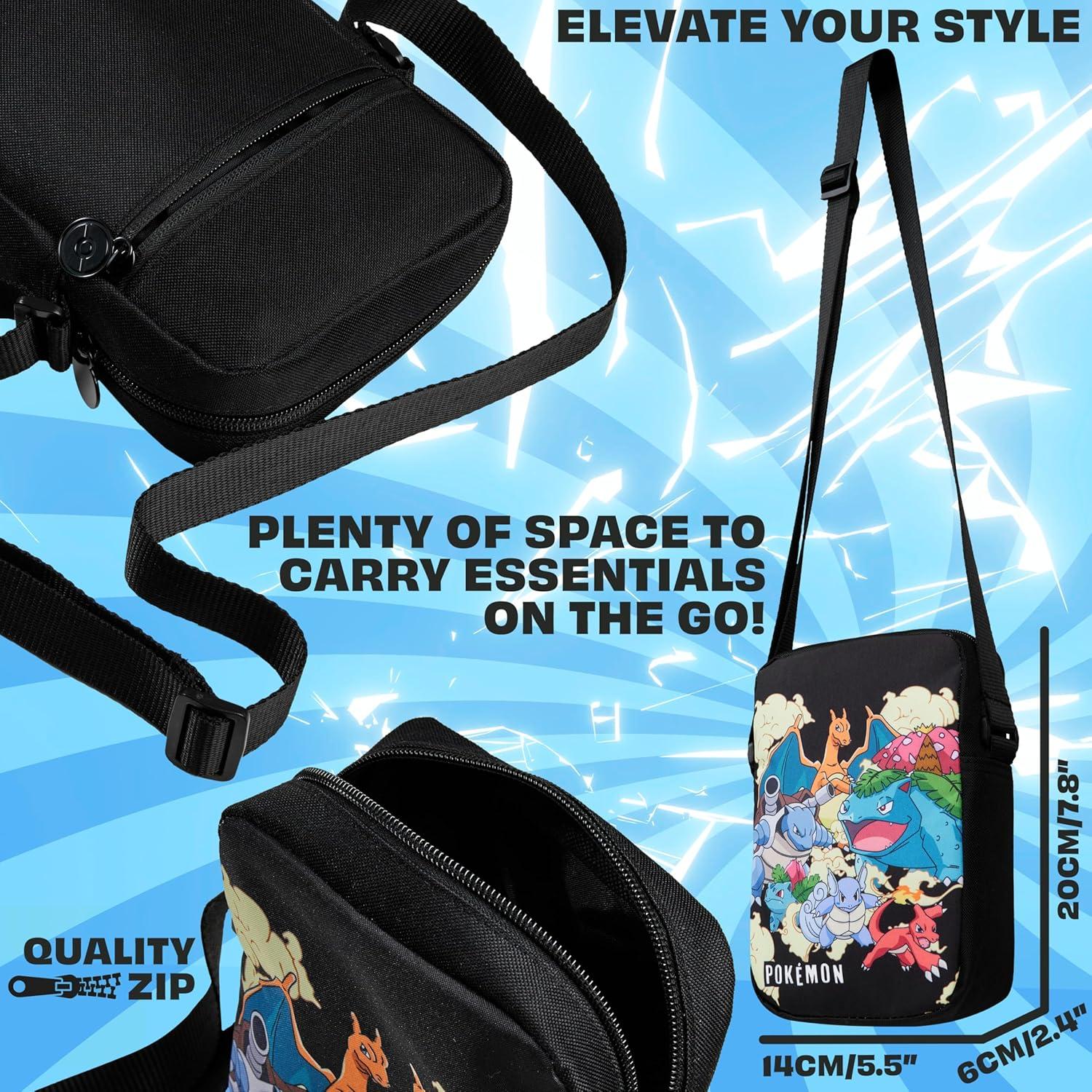 Bolsa Cruzada Pokemon para Niños y Niñas - Pikachu - 20x14cm