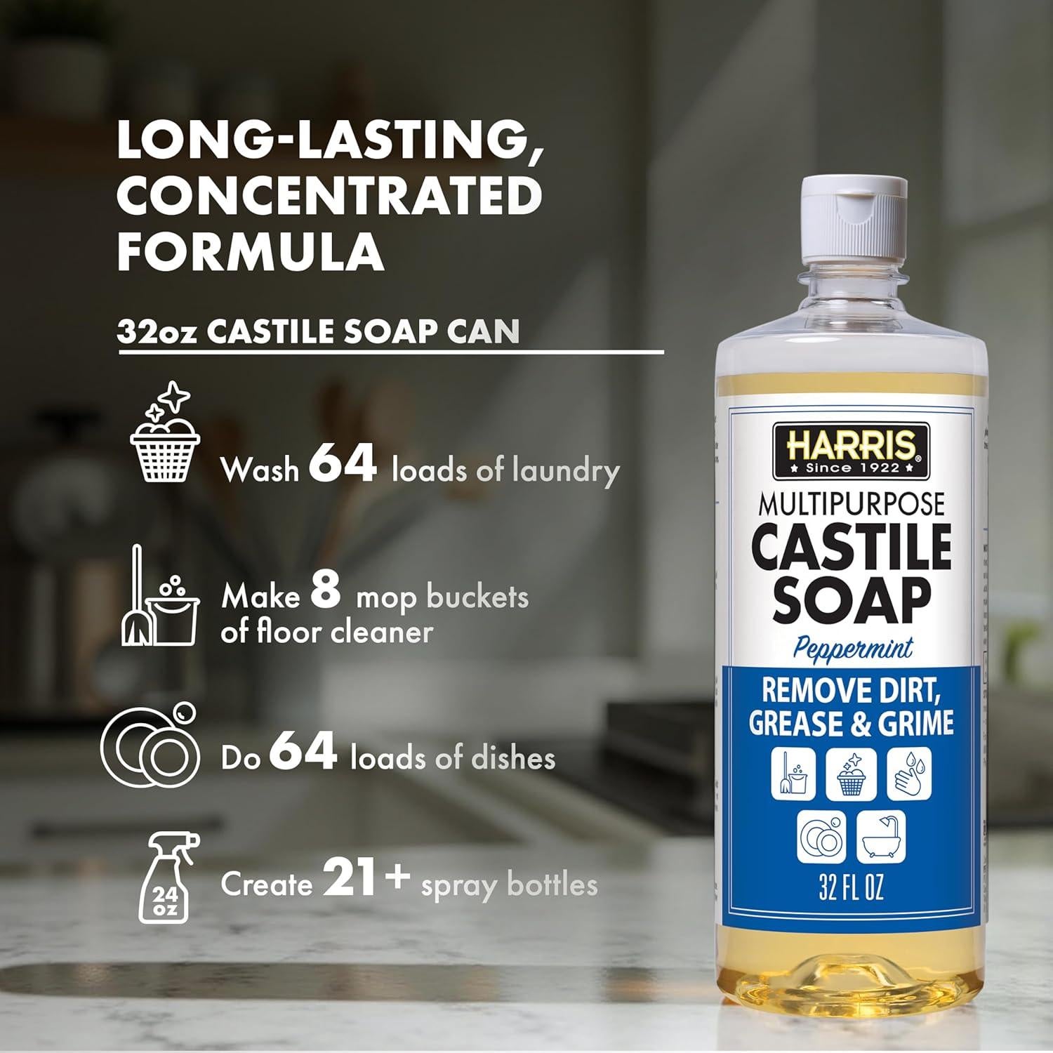 Jabón de Castilla Multiusos Harris Menta 946 ml - Limpieza Efectiva