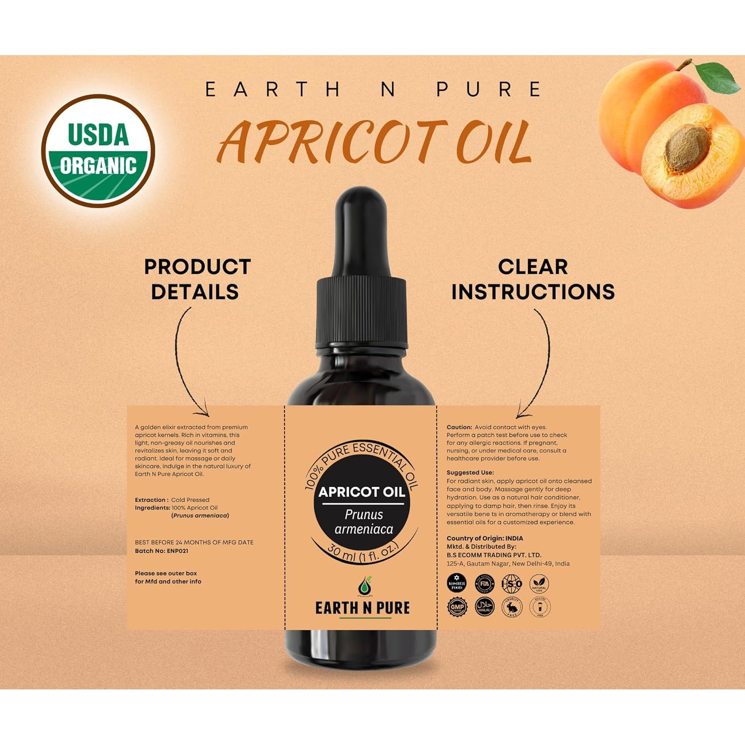 Aceite de Albaricoque Earth N Pure 15 ml Prensado en Frío