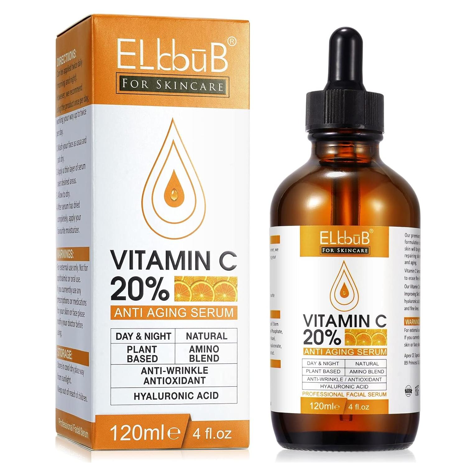 Suero Facial Vitamina C 20% ELBBUB con Ácido Hialurónico