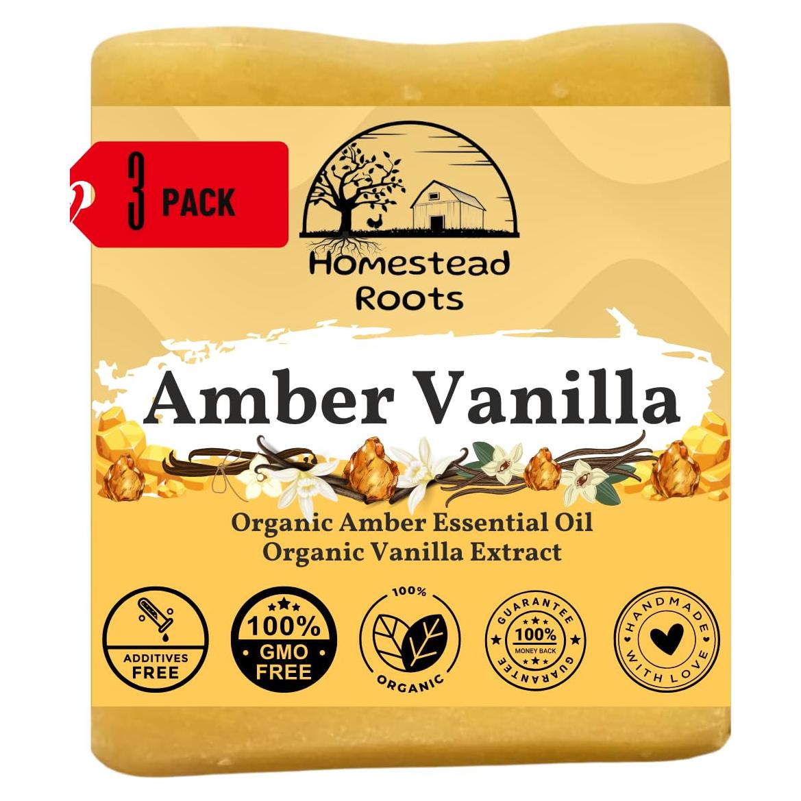 Jabón Artesanal Vainilla Ámbar Homestead Roots - 3 Barras 425g