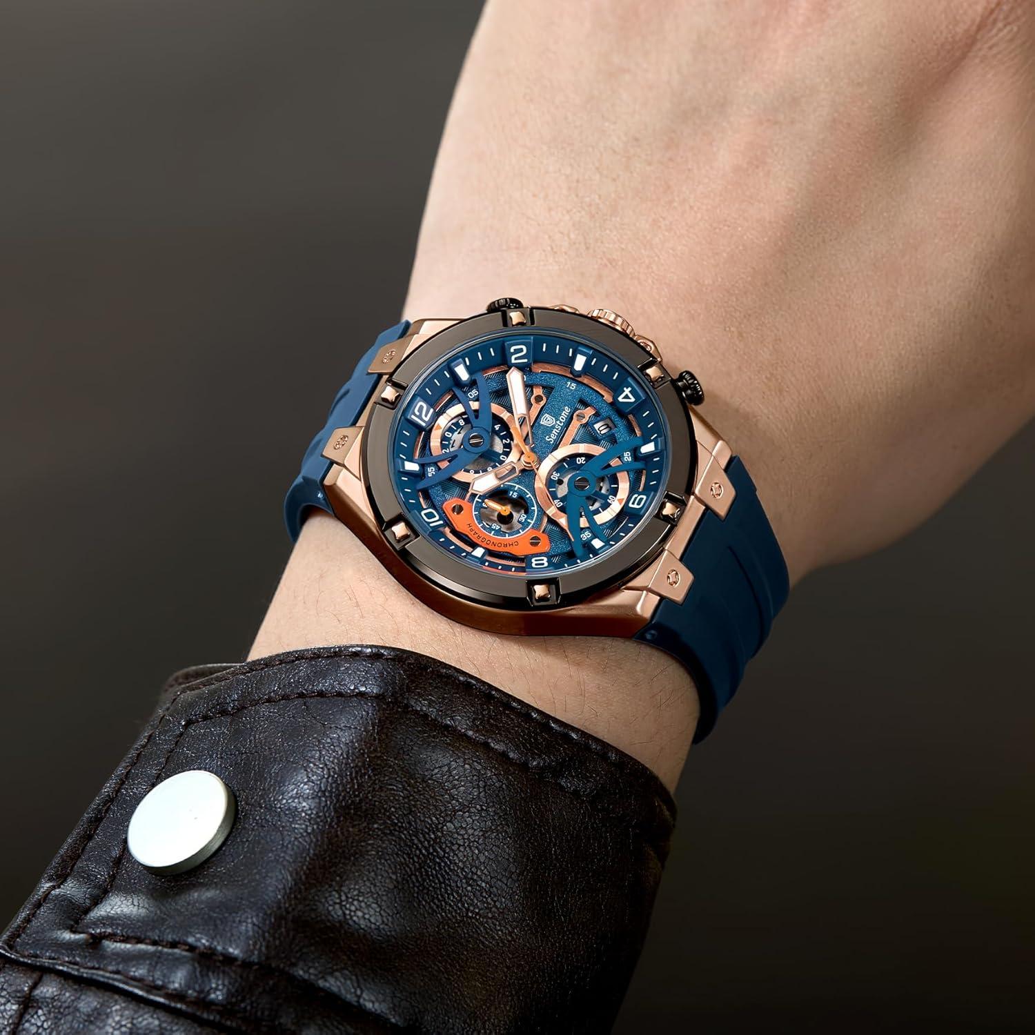 Reloj deportivo Senstone hombre azul cronógrafo resistente al agua