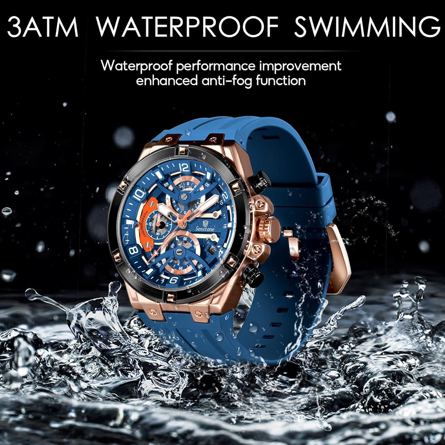 Reloj deportivo Senstone hombre azul cronógrafo resistente al agua