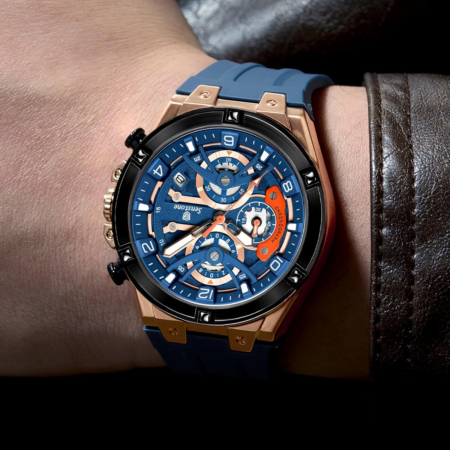 Reloj deportivo Senstone hombre azul cronógrafo resistente al agua