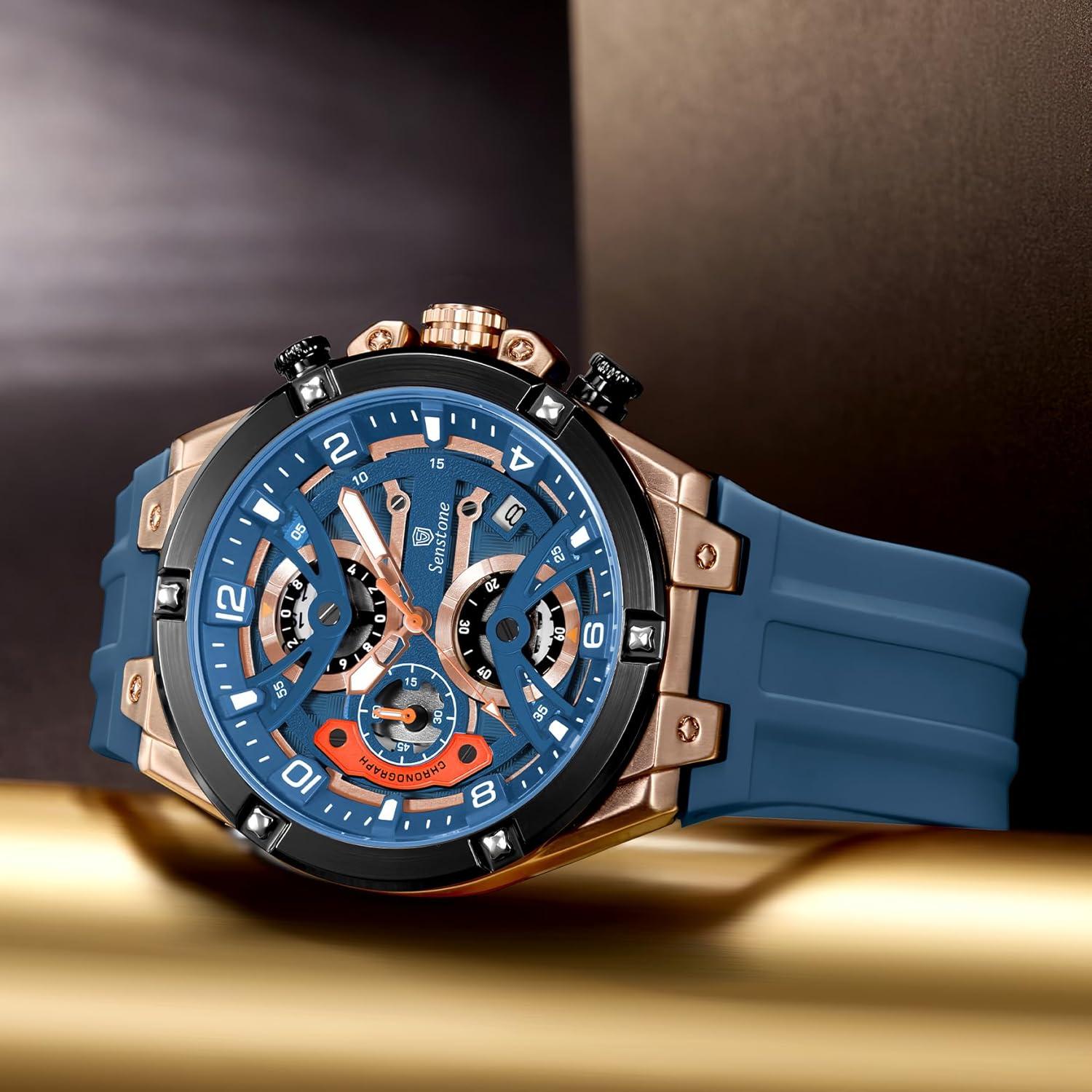 Reloj deportivo Senstone hombre azul cronógrafo resistente al agua